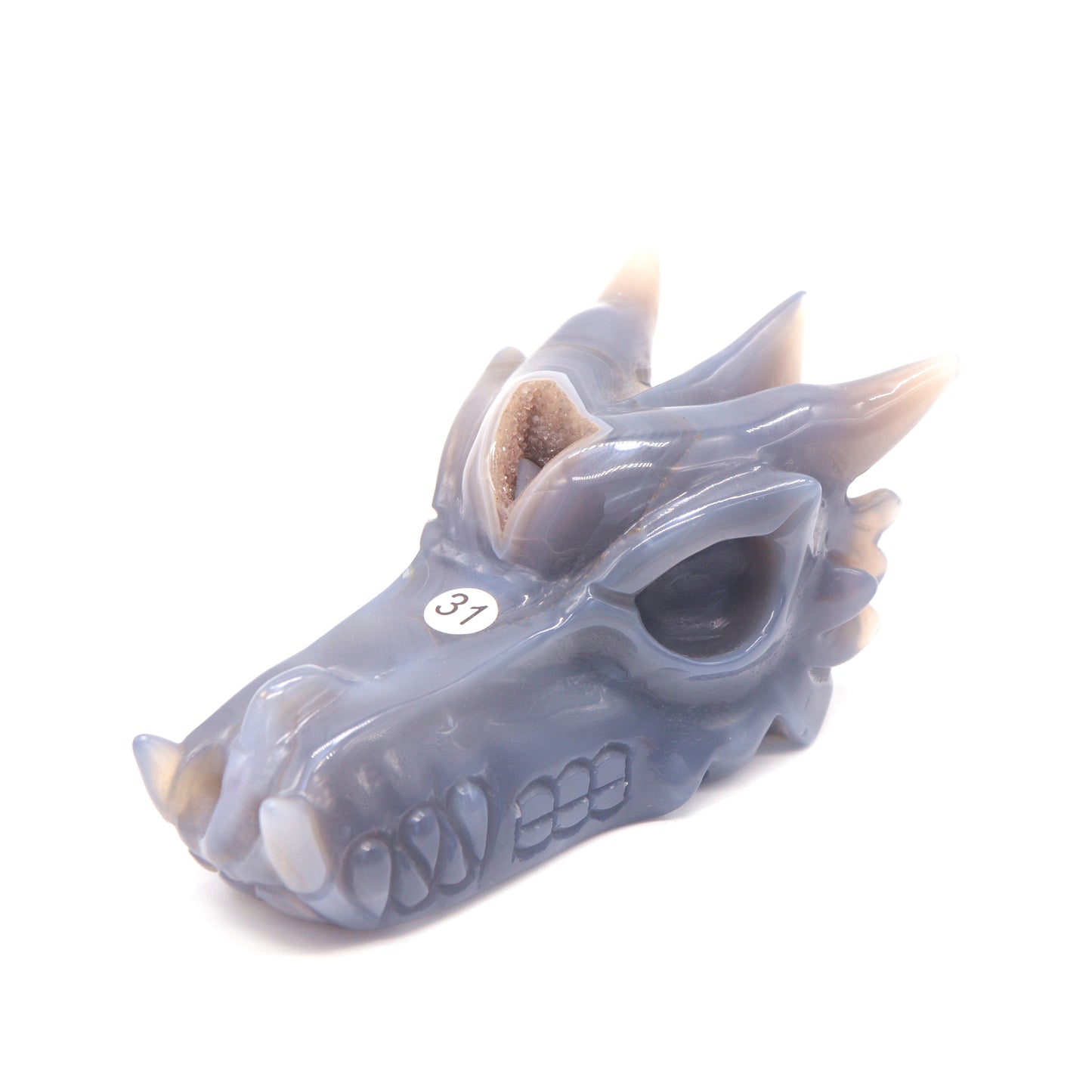 5" Hand Carved Druzy Agate Crystal Dragon Head Statue