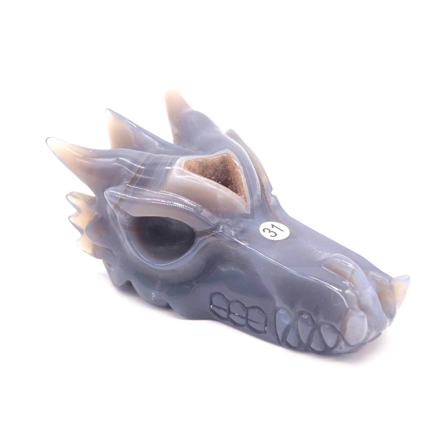 5" Hand Carved Druzy Agate Crystal Dragon Head Statue