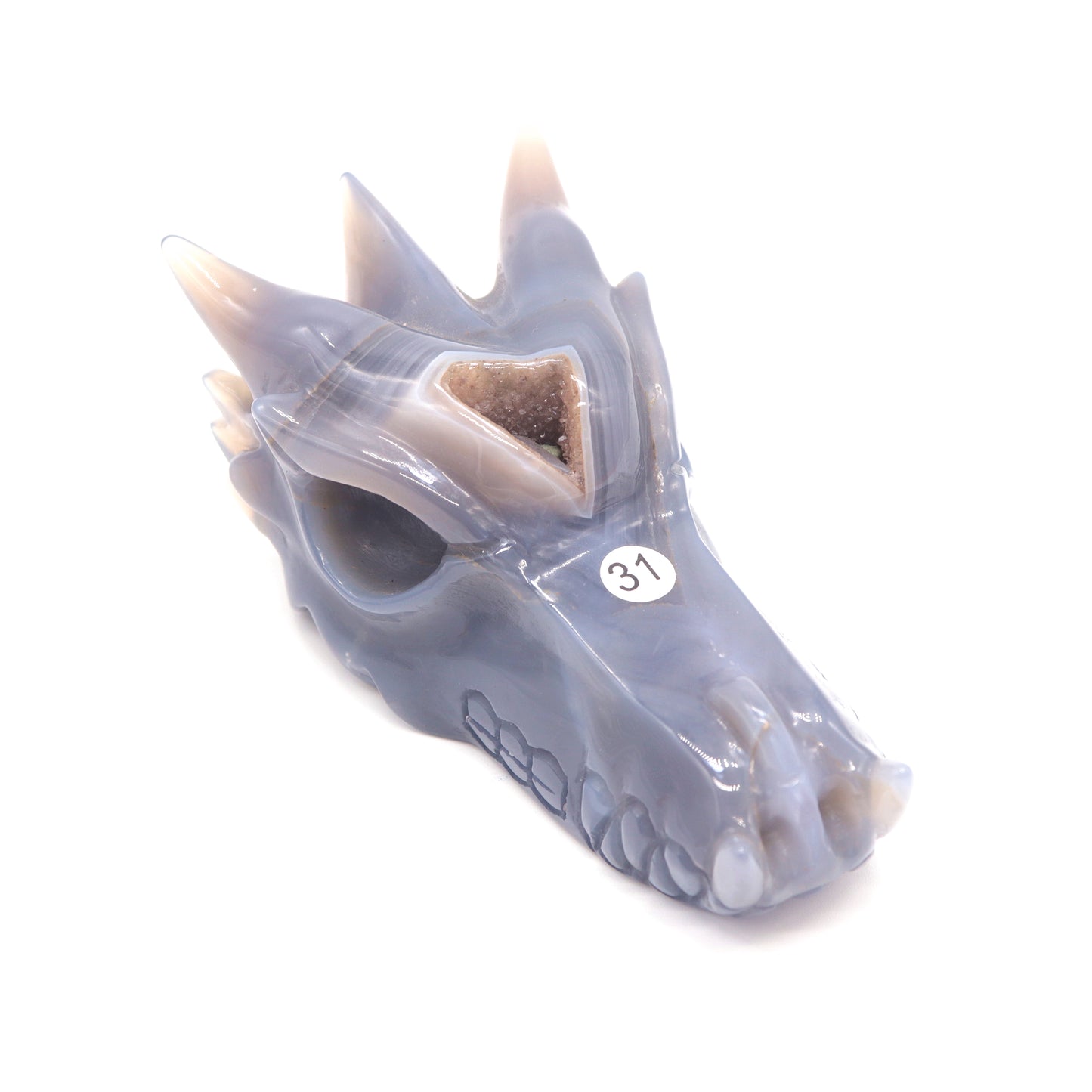 5" Hand Carved Druzy Agate Crystal Dragon Head Statue