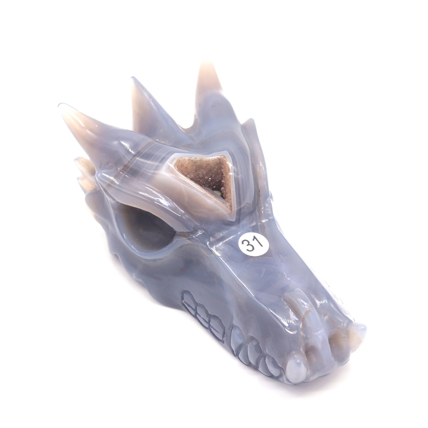 5" Hand Carved Druzy Agate Crystal Dragon Head Statue