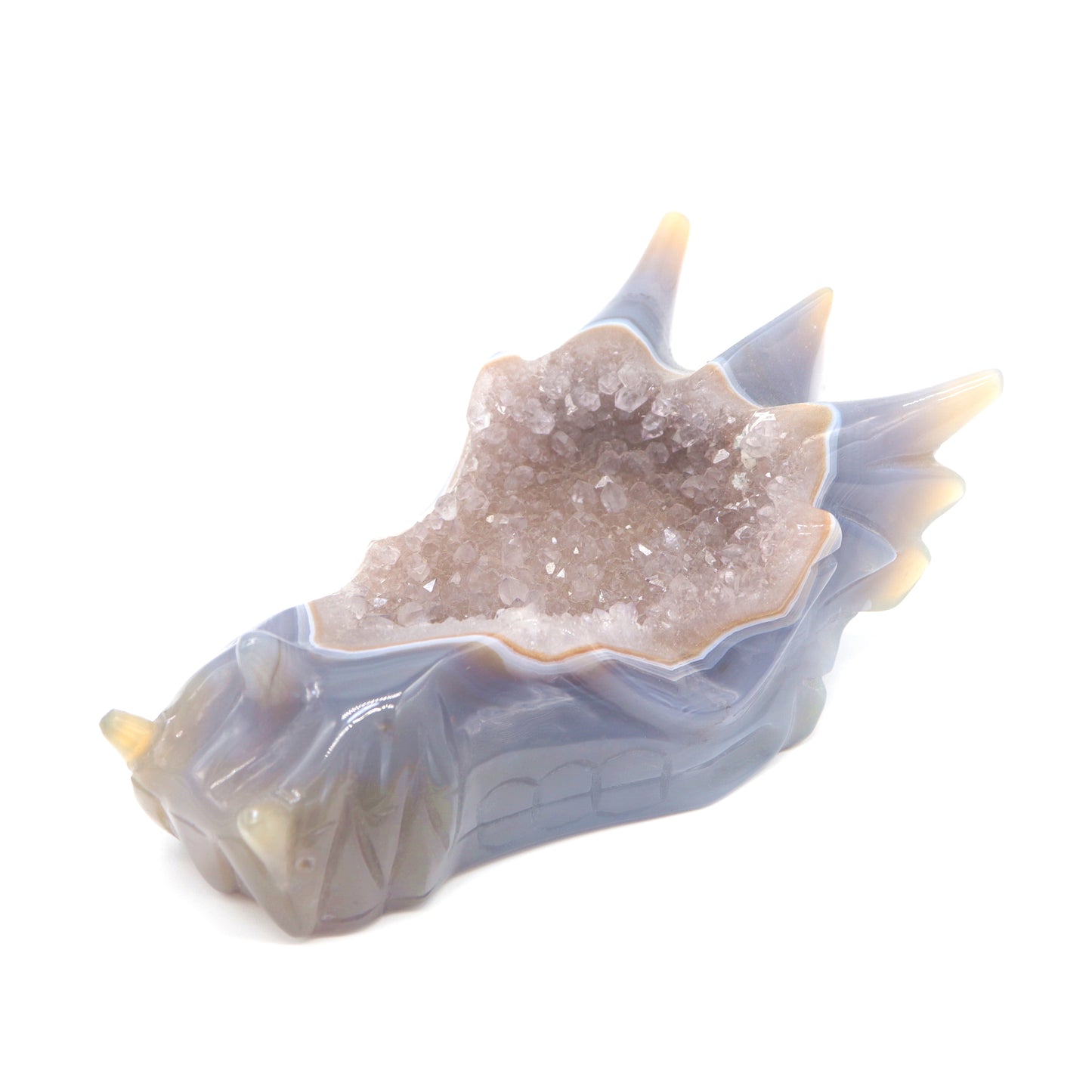 6.5" Hand Carved Druzy Agate Dragon Head Figurine Crystal Healing Reiki