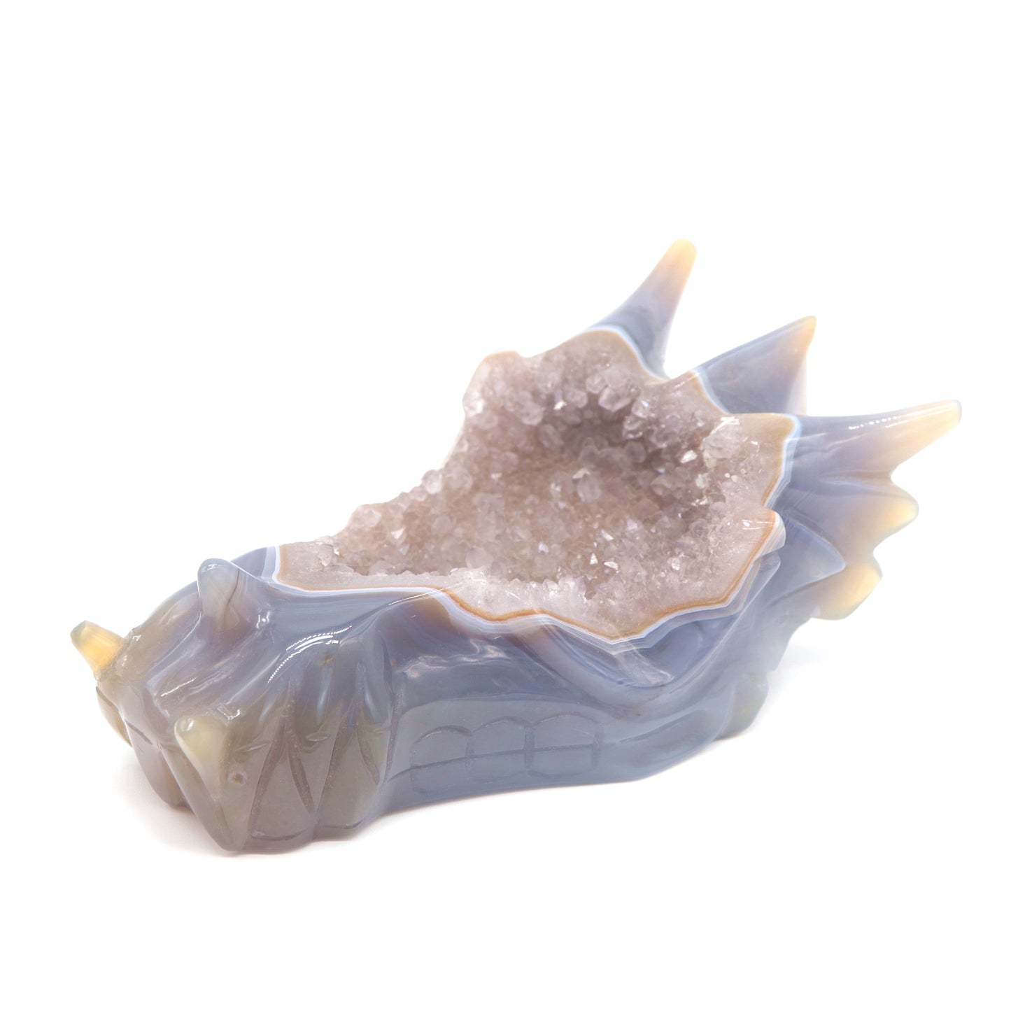 6.5" Hand Carved Druzy Agate Dragon Head Figurine Crystal Healing Reiki