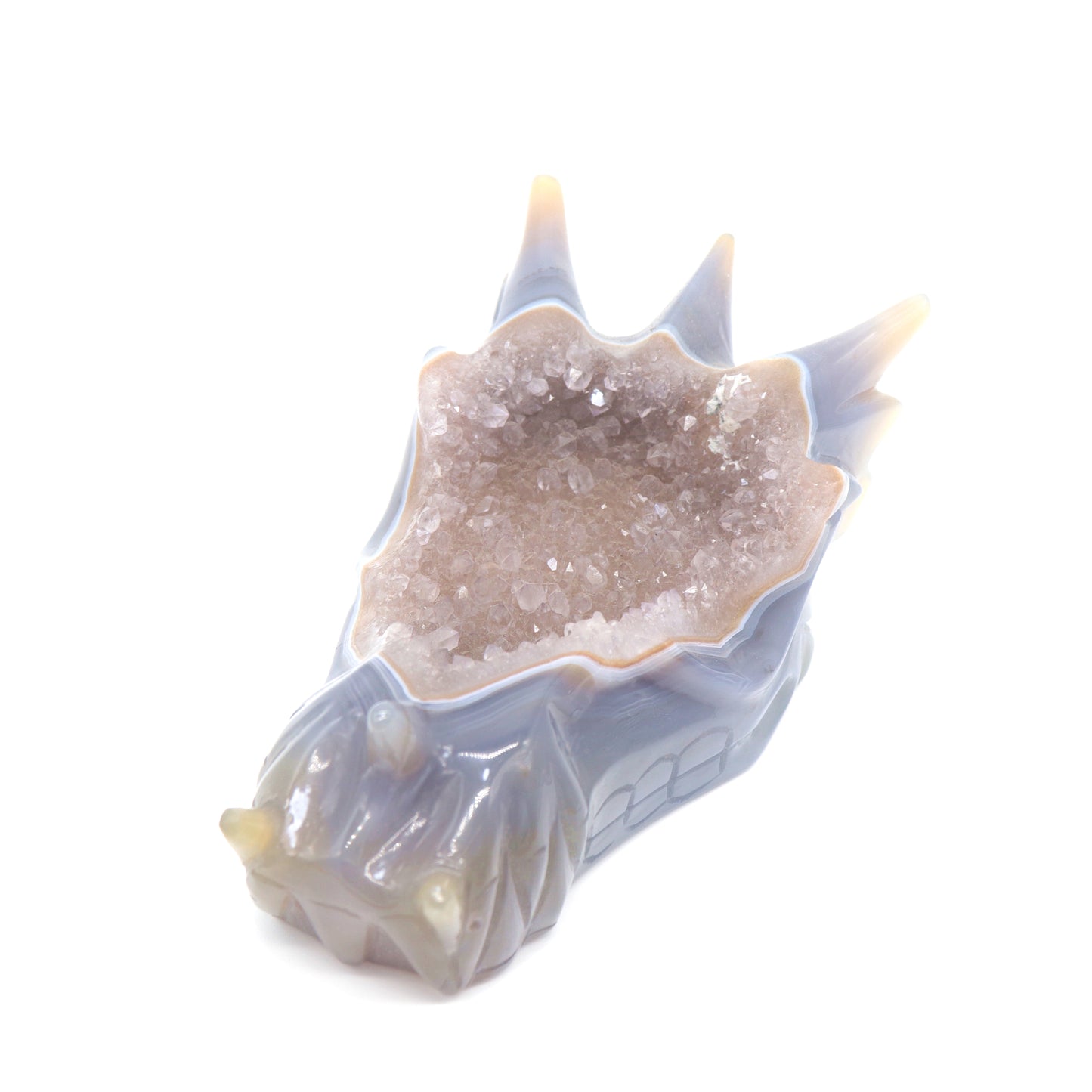 6.5" Hand Carved Druzy Agate Dragon Head Figurine Crystal Healing Reiki