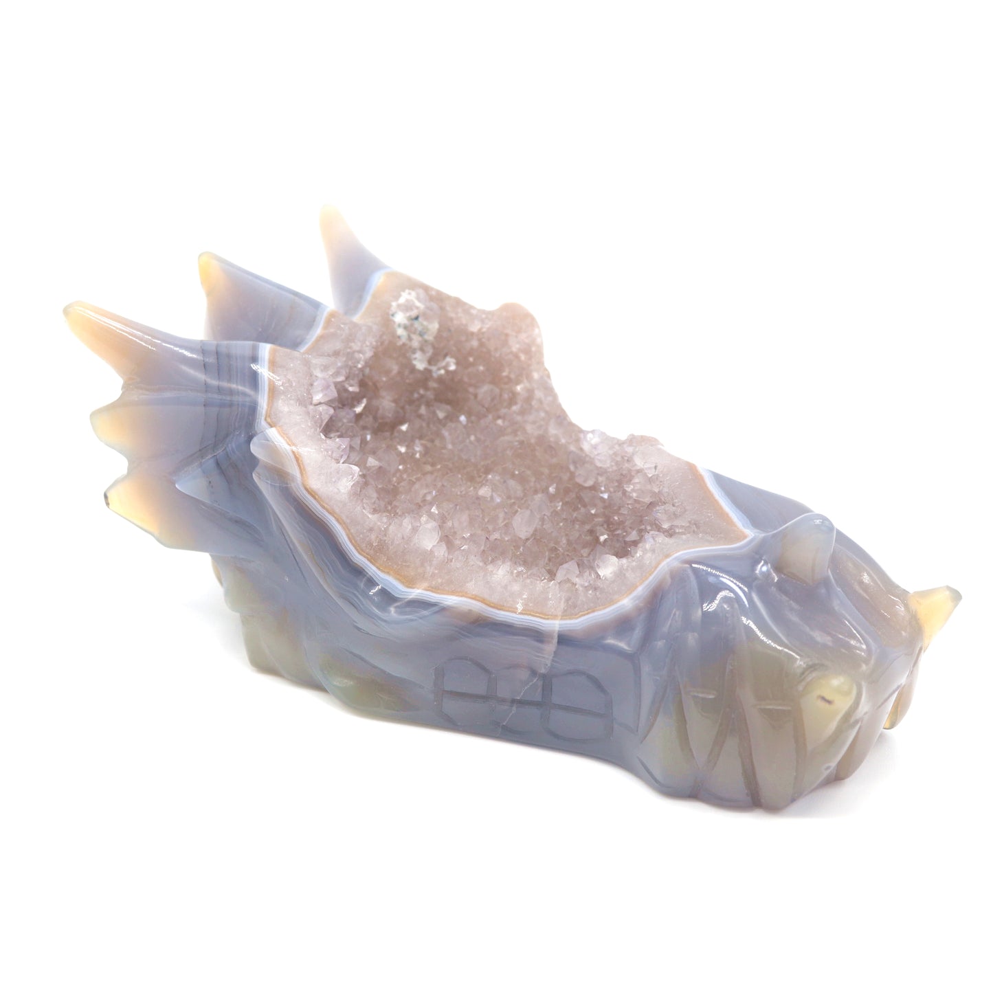 6.5" Hand Carved Druzy Agate Dragon Head Figurine Crystal Healing Reiki