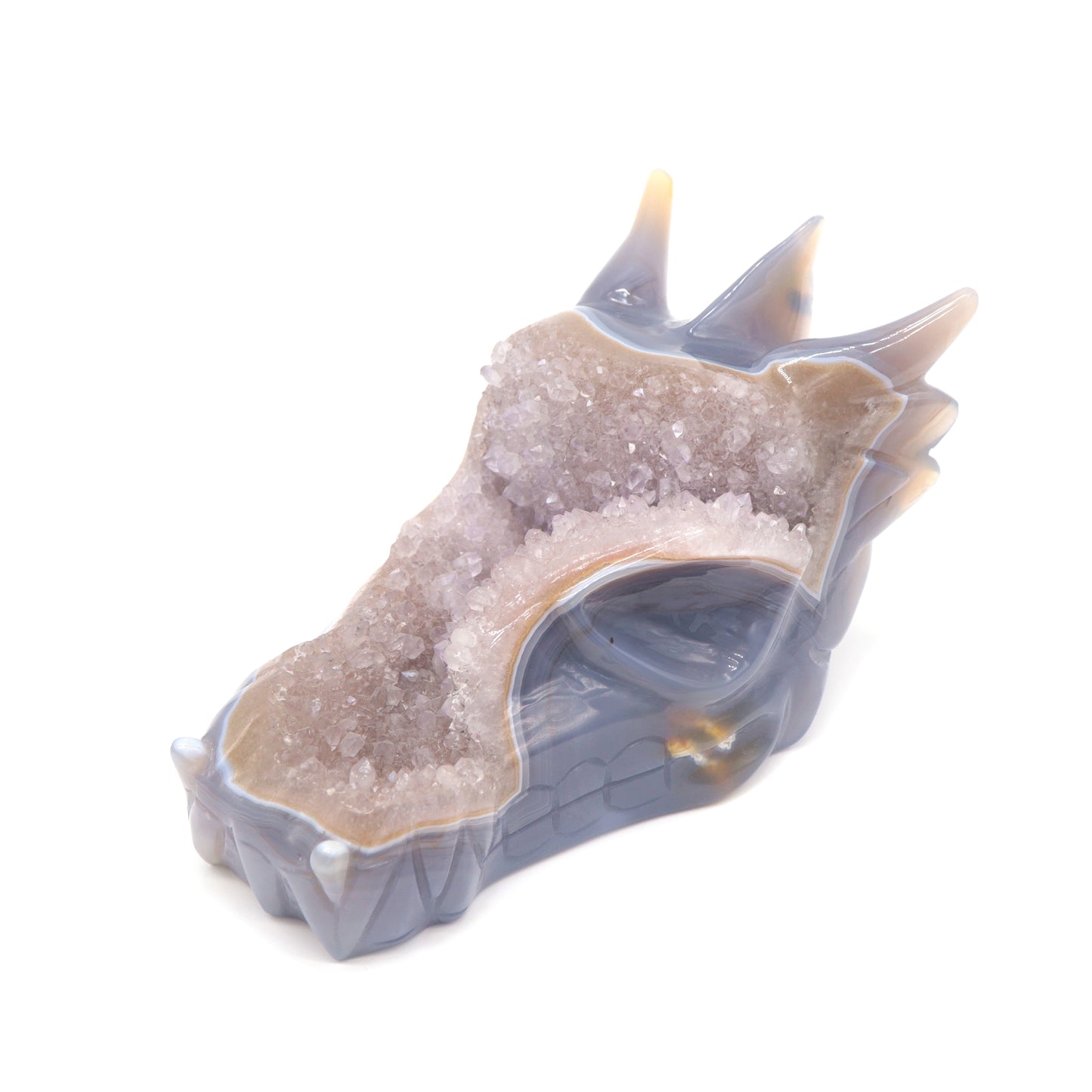 6.5" Hand Carved Druzy Agate Dragon Head Sculpture Crystal Healing Reiki
