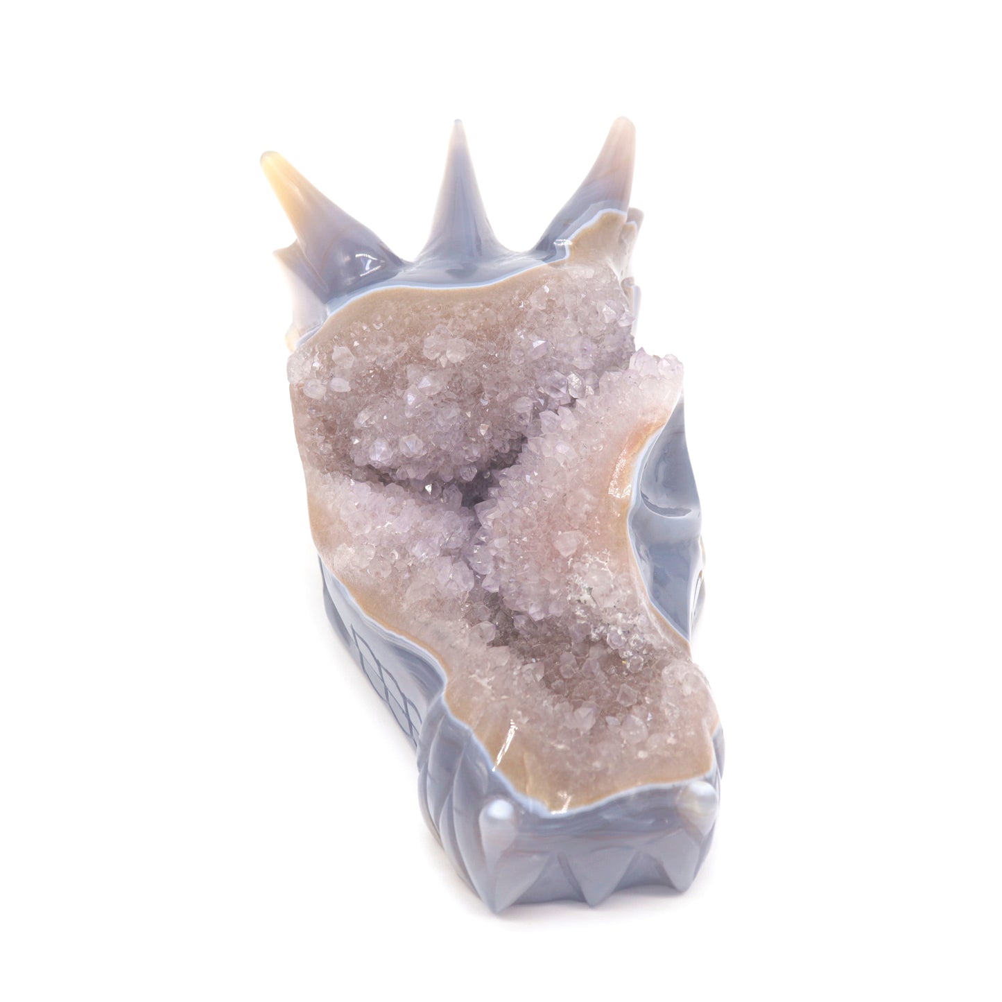 6.5" Hand Carved Druzy Agate Dragon Head Sculpture Crystal Healing Reiki