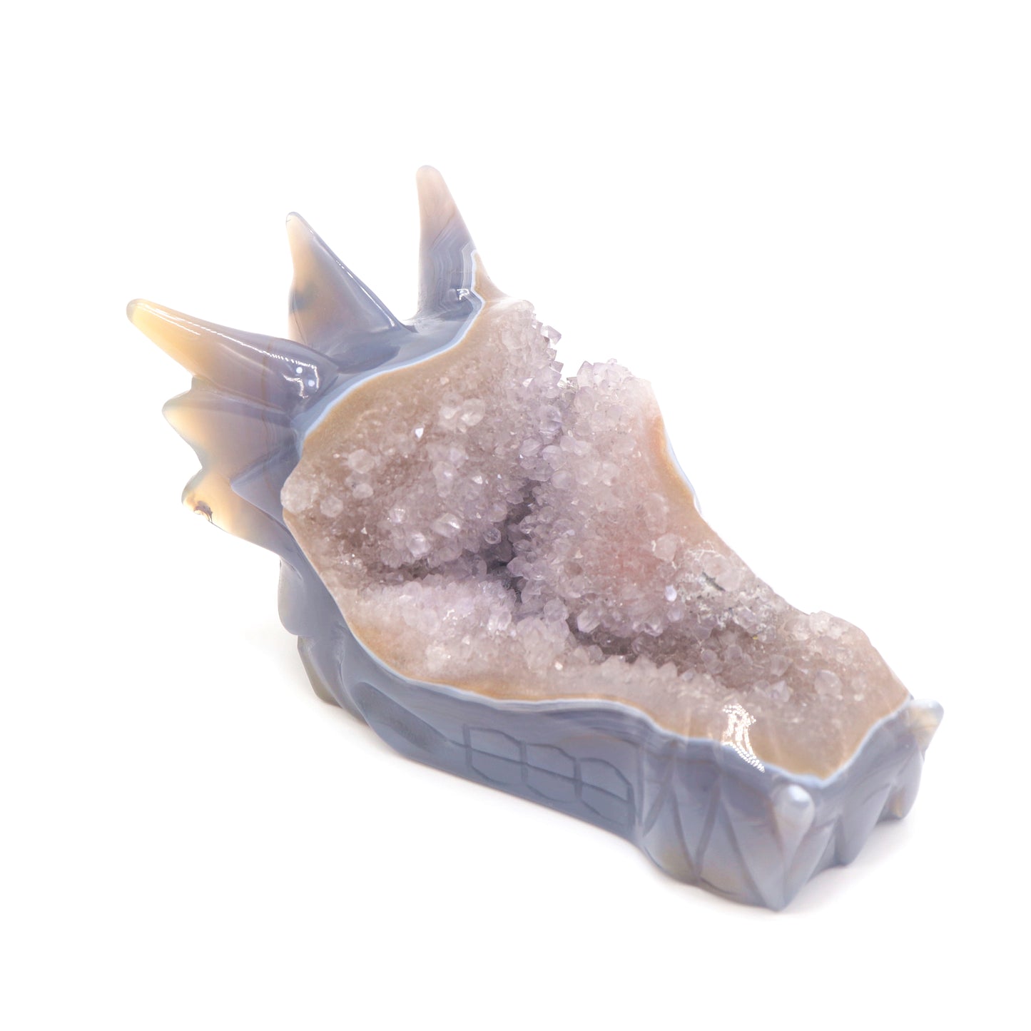 6.5" Hand Carved Druzy Agate Dragon Head Sculpture Crystal Healing Reiki
