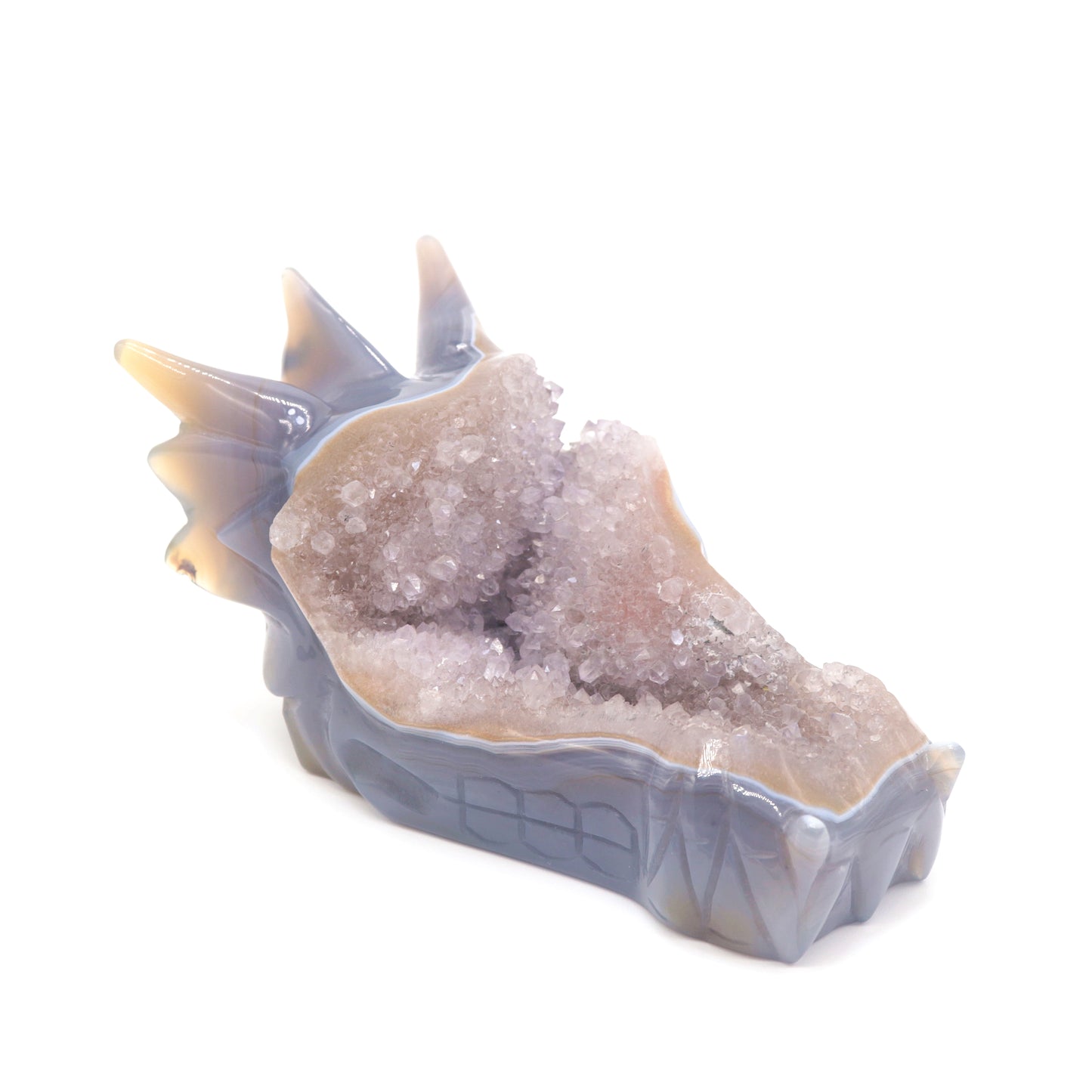 6.5" Hand Carved Druzy Agate Dragon Head Sculpture Crystal Healing Reiki
