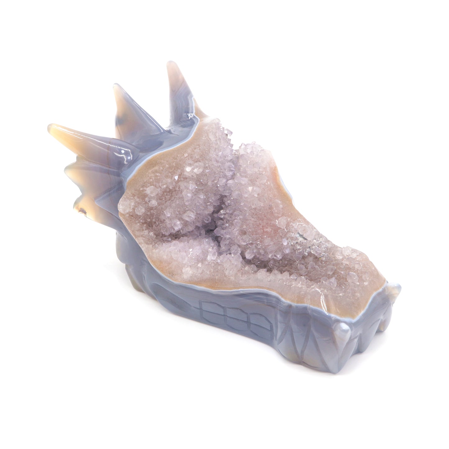 6.5" Hand Carved Druzy Agate Dragon Head Sculpture Crystal Healing Reiki