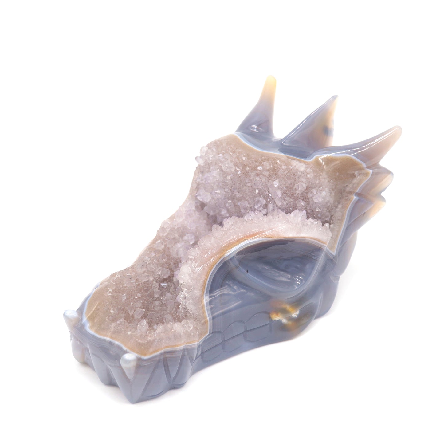 6.5" Hand Carved Druzy Agate Dragon Head Sculpture Crystal Healing Reiki