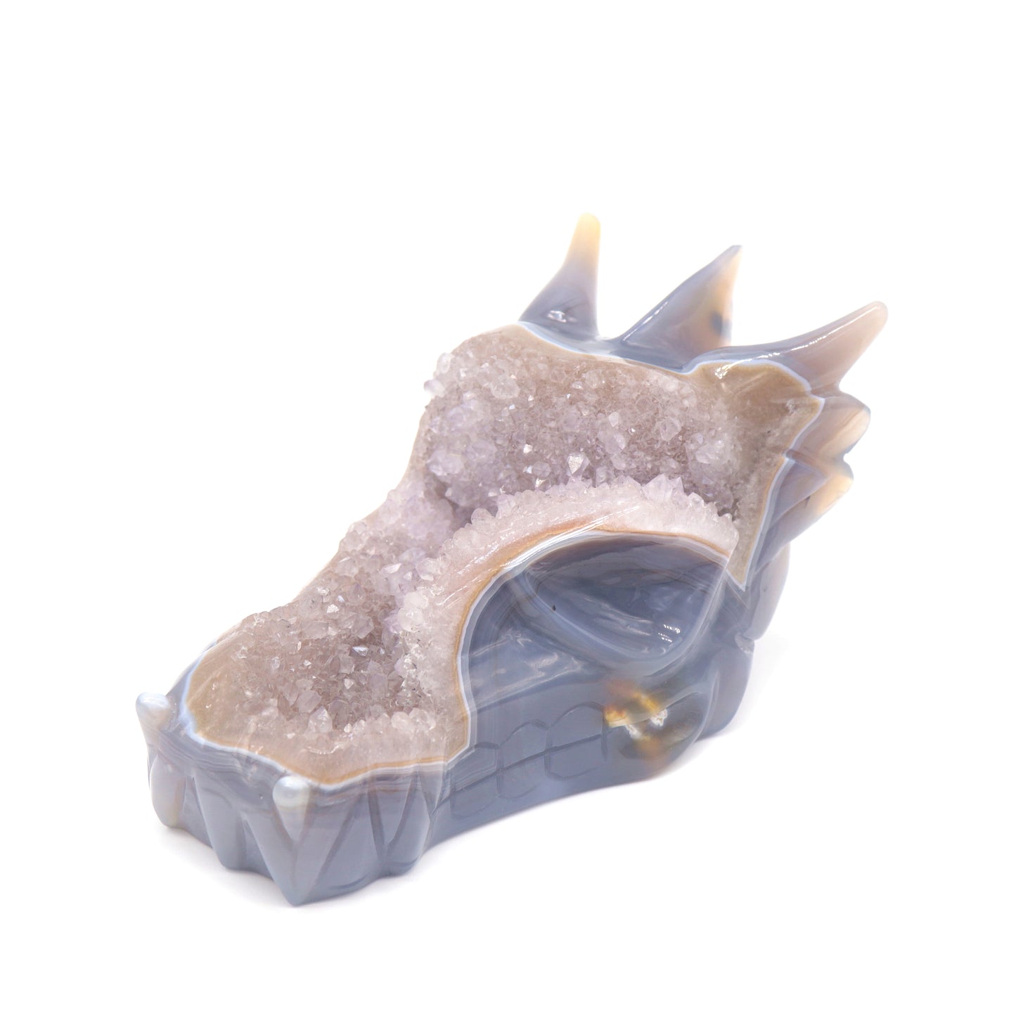 6.5" Hand Carved Druzy Agate Dragon Head Sculpture Crystal Healing Reiki
