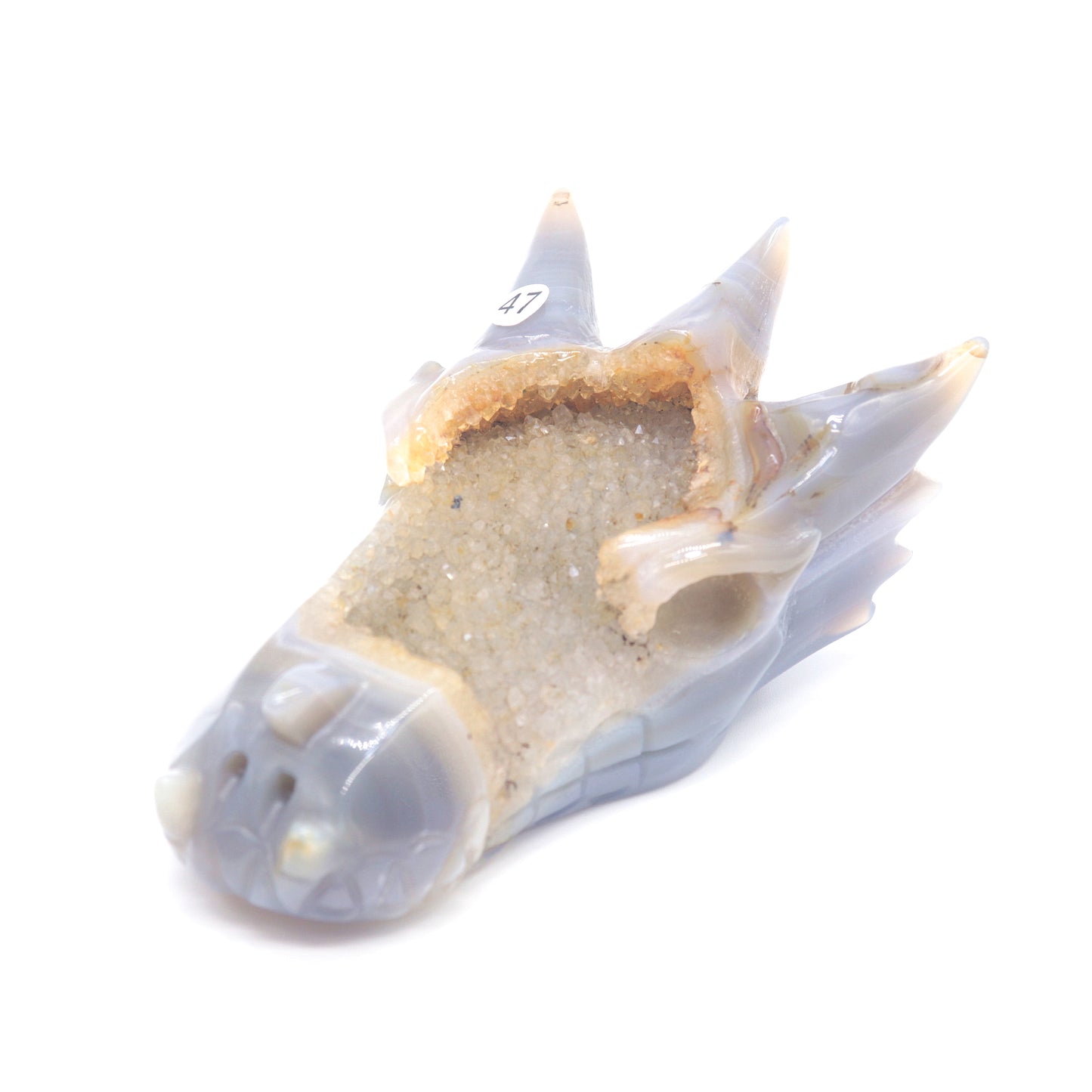 5.5" Hand Carved Druzy Agate Dragon Head Sculpture Crystal Healing Reiki