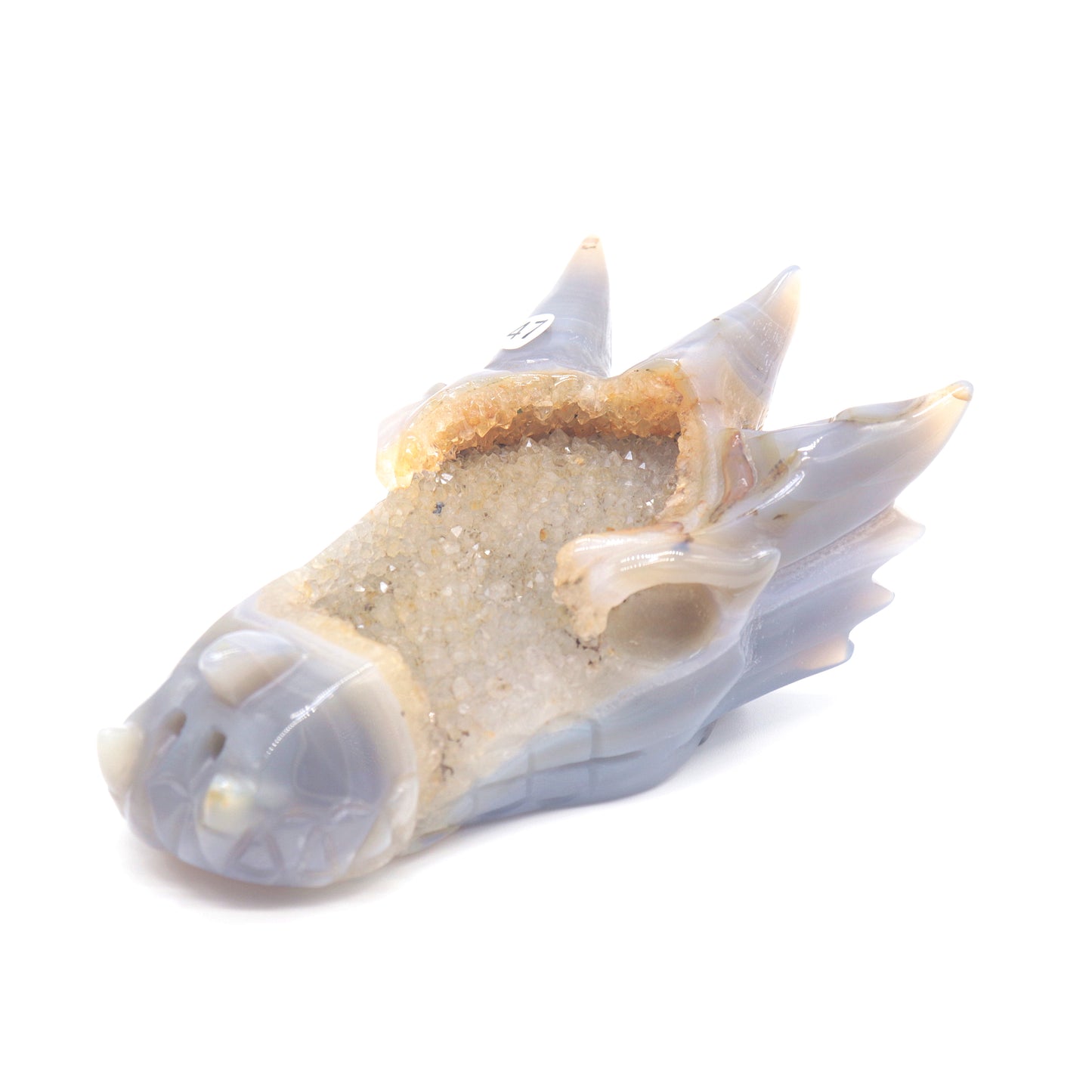 5.5" Hand Carved Druzy Agate Dragon Head Sculpture Crystal Healing Reiki