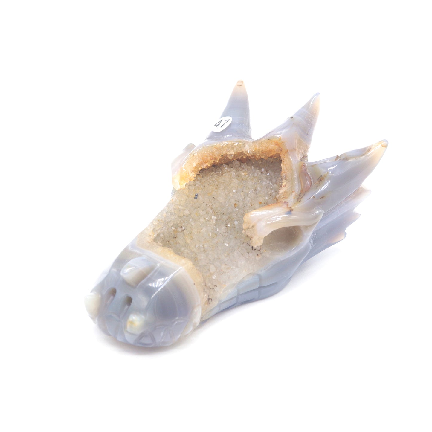 5.5" Hand Carved Druzy Agate Dragon Head Sculpture Crystal Healing Reiki