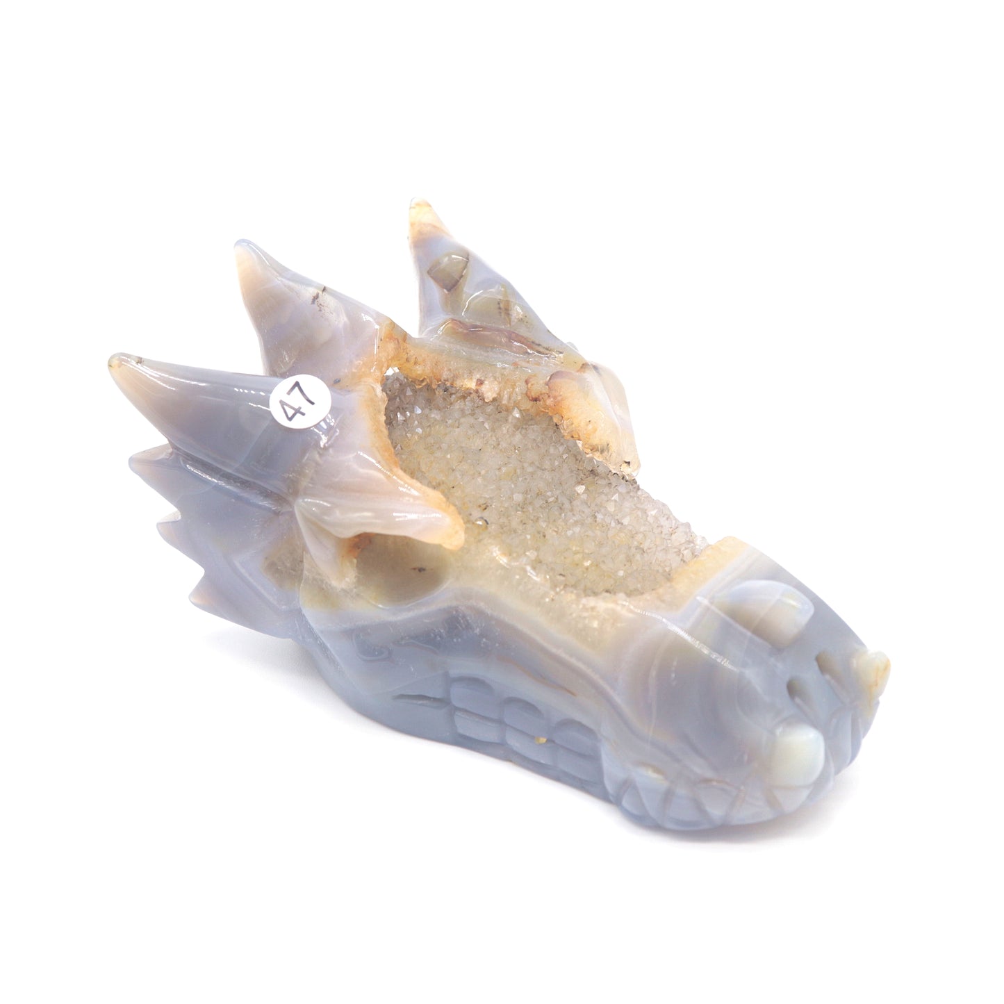 5.5" Hand Carved Druzy Agate Dragon Head Sculpture Crystal Healing Reiki