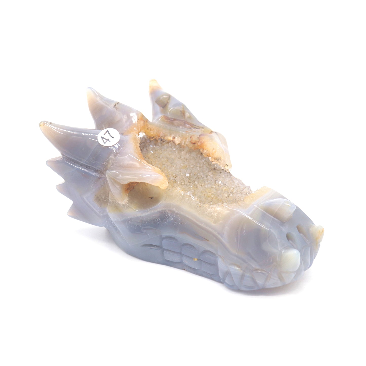 5.5" Hand Carved Druzy Agate Dragon Head Sculpture Crystal Healing Reiki