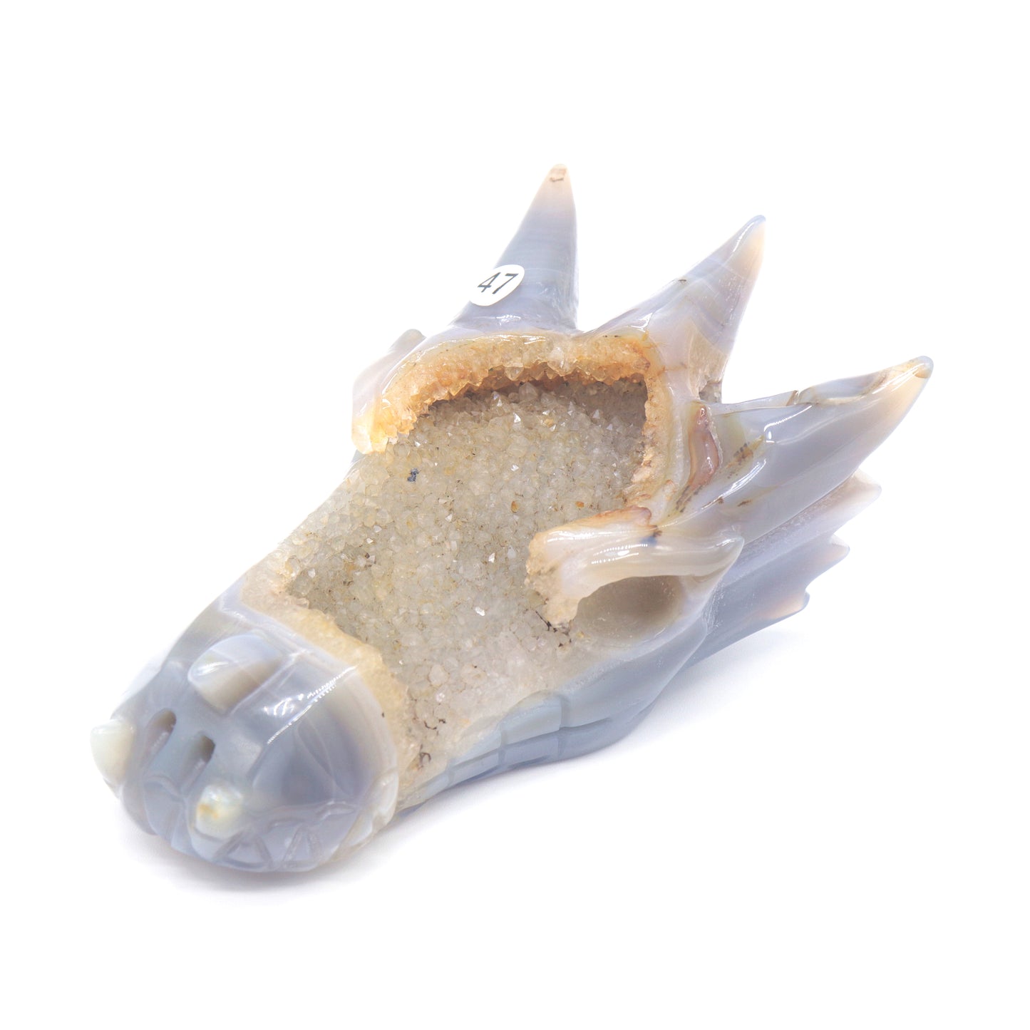 5.5" Hand Carved Druzy Agate Dragon Head Sculpture Crystal Healing Reiki