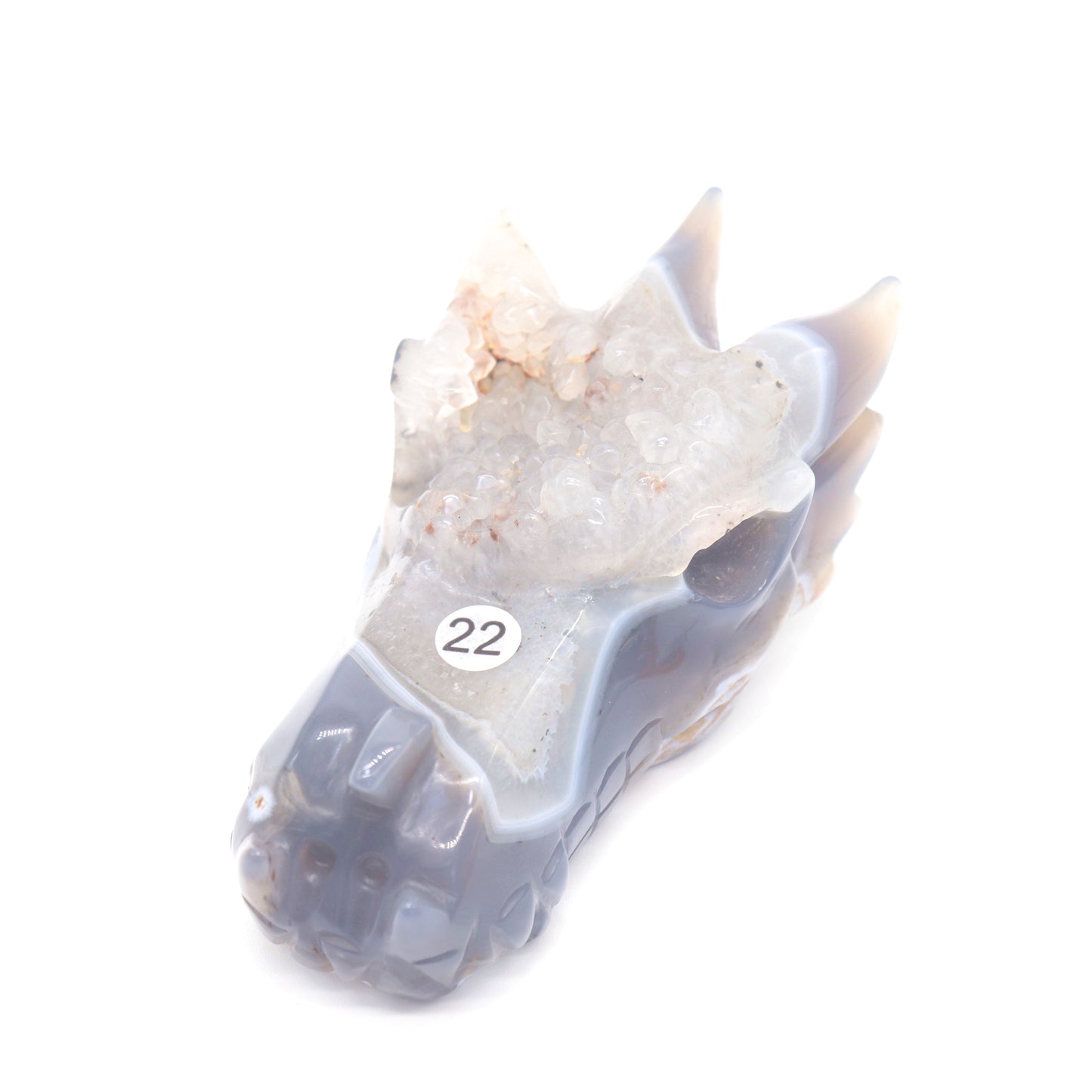 4.5" Hand Carved Druzy Agate Dragon Head Statue Crystal Healing Reiki
