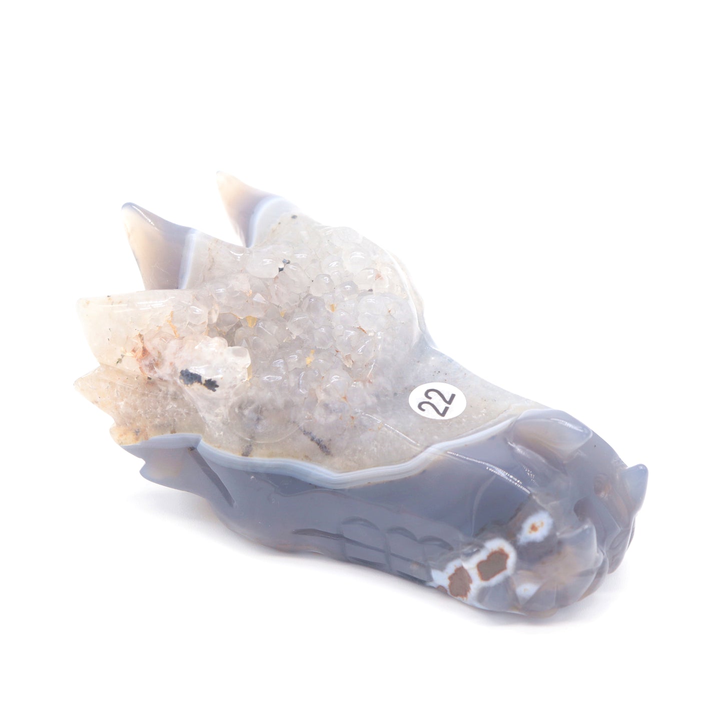 4.5" Hand Carved Druzy Agate Dragon Head Statue Crystal Healing Reiki