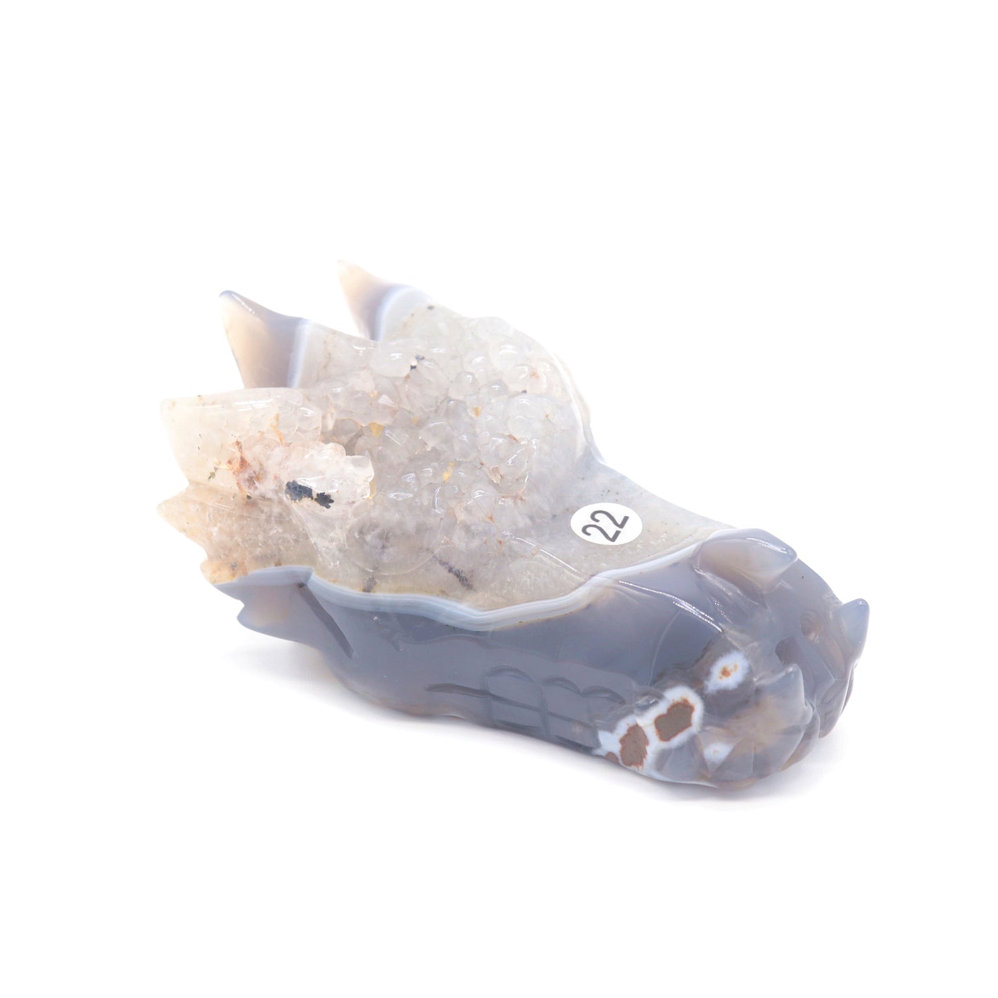 4.5" Hand Carved Druzy Agate Dragon Head Statue Crystal Healing Reiki