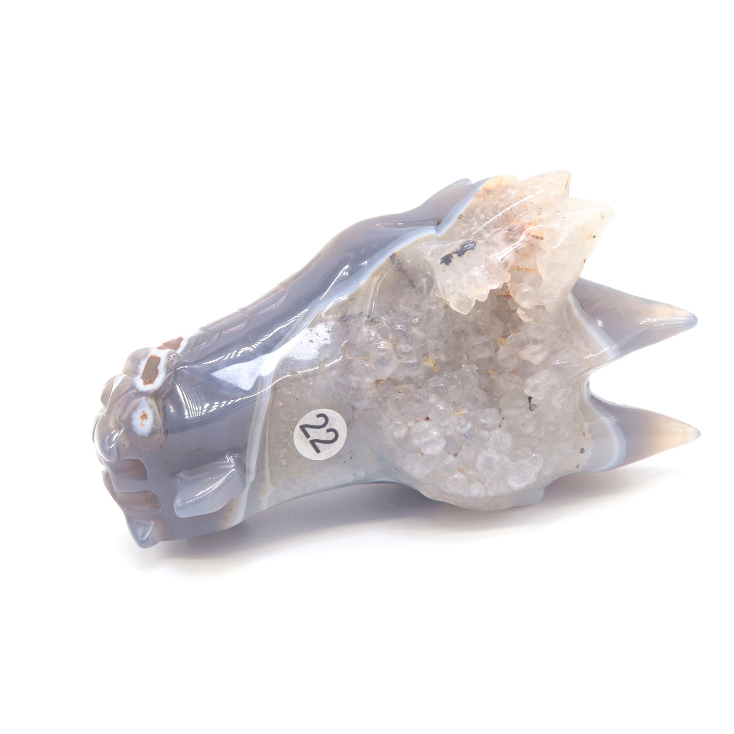 4.5" Hand Carved Druzy Agate Dragon Head Statue Crystal Healing Reiki