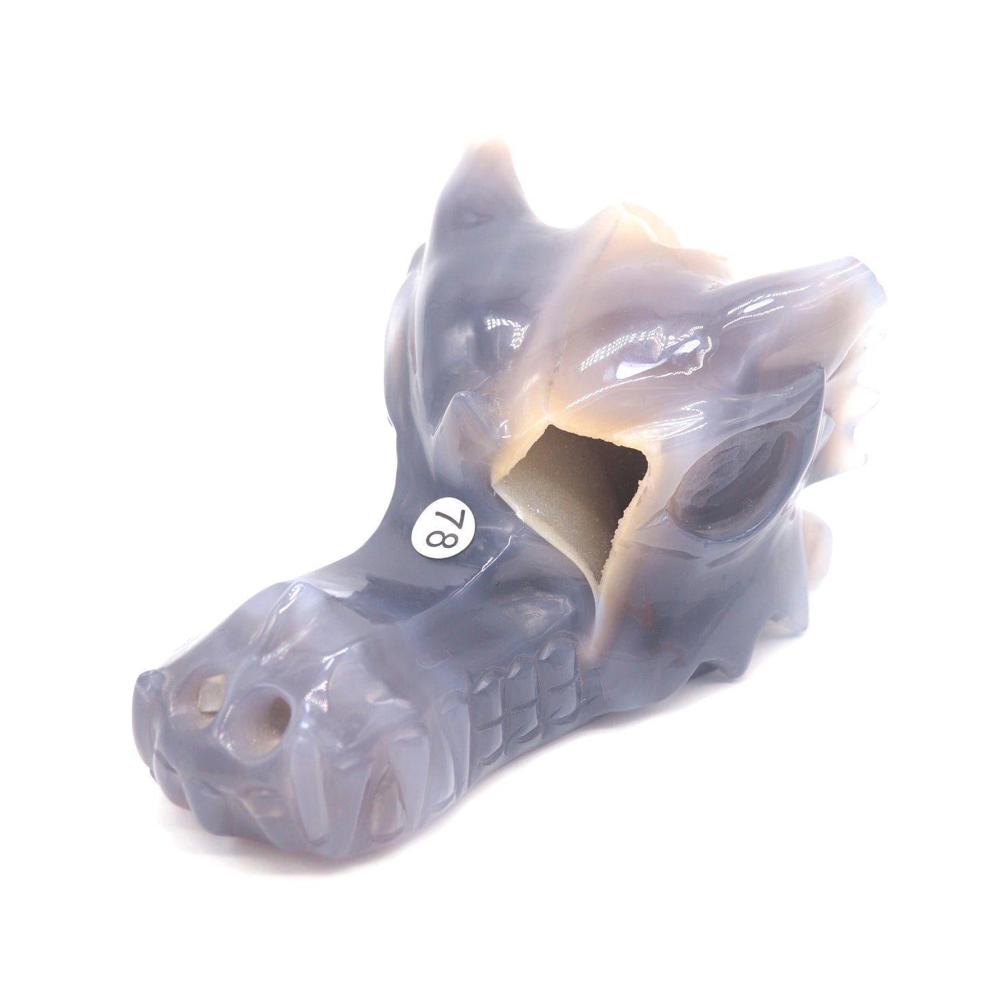 5" Hand Carved Druzy Agate Dragon Head Statue Crystal Healing Reiki