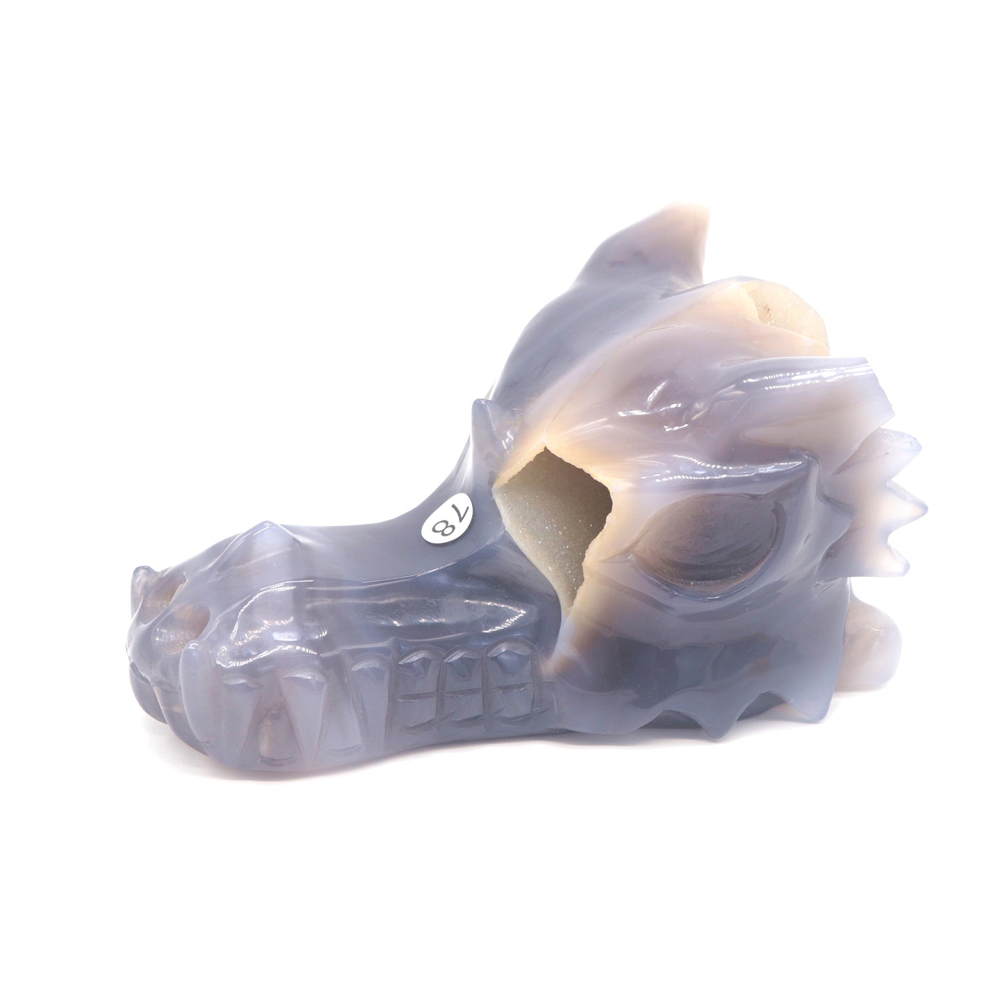 5" Hand Carved Druzy Agate Dragon Head Statue Crystal Healing Reiki