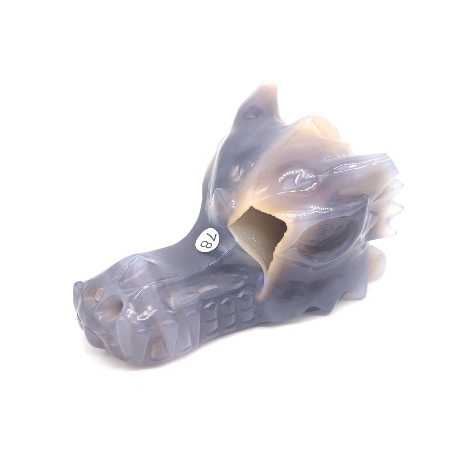 5" Hand Carved Druzy Agate Dragon Head Statue Crystal Healing Reiki