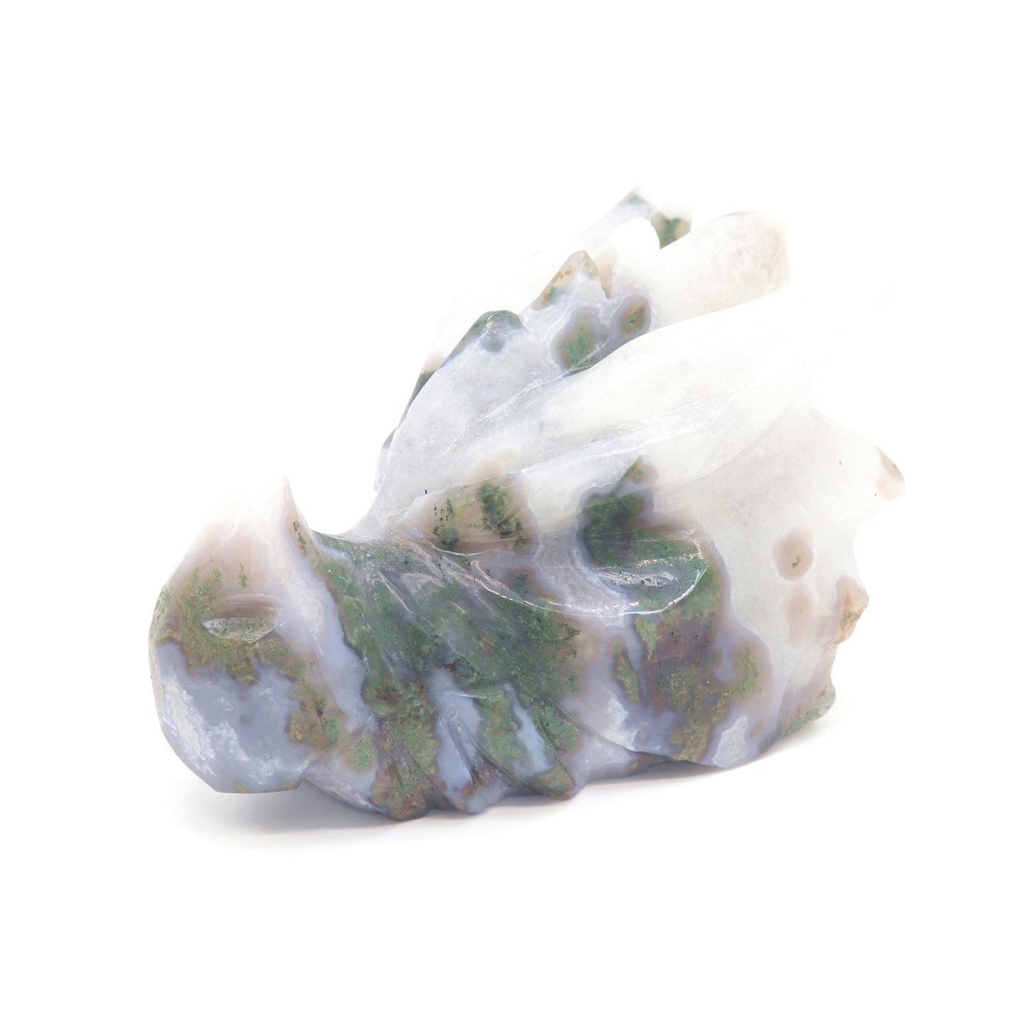 5.5" Natural Moss Agate Dragon Head Figurine Crystal Healing Reiki