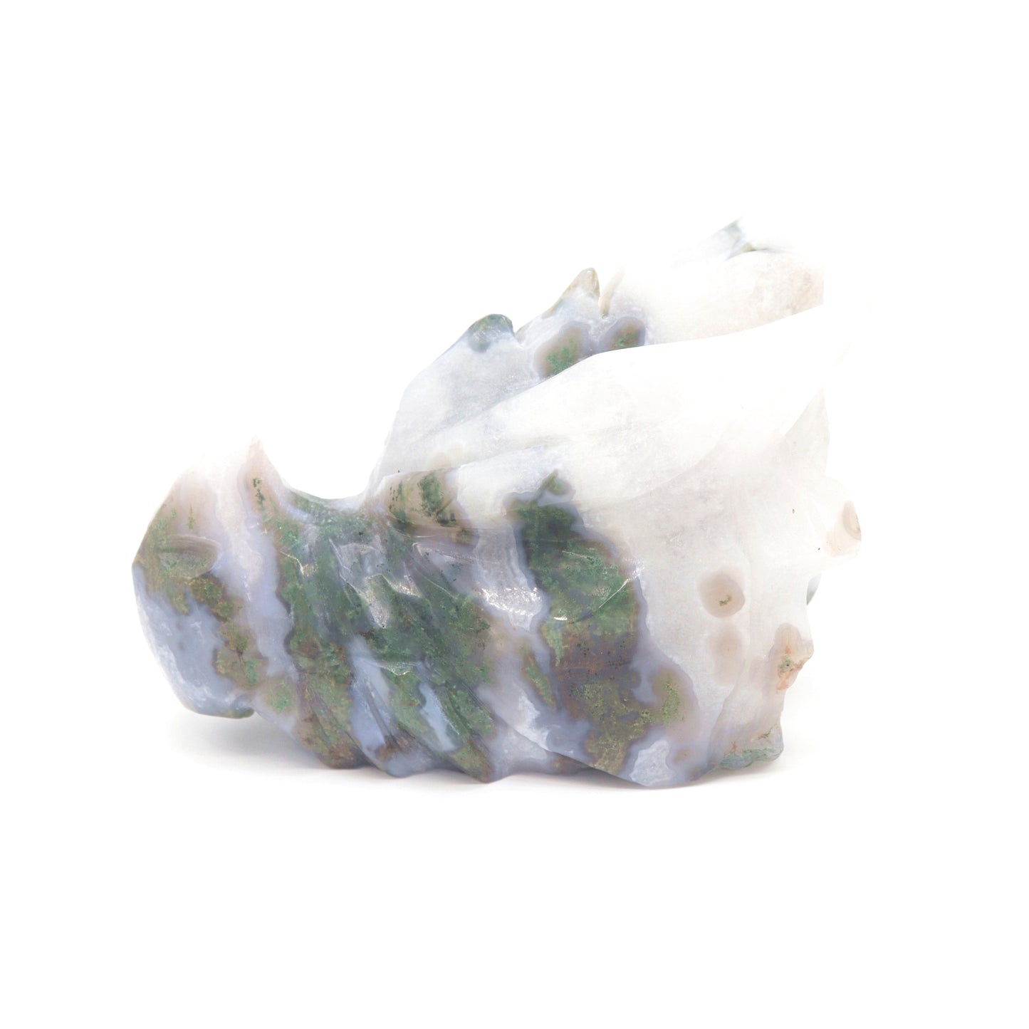 5.5" Natural Moss Agate Dragon Head Figurine Crystal Healing Reiki