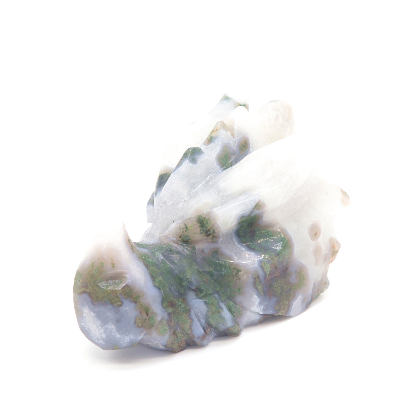 5.5" Natural Moss Agate Dragon Head Figurine Crystal Healing Reiki