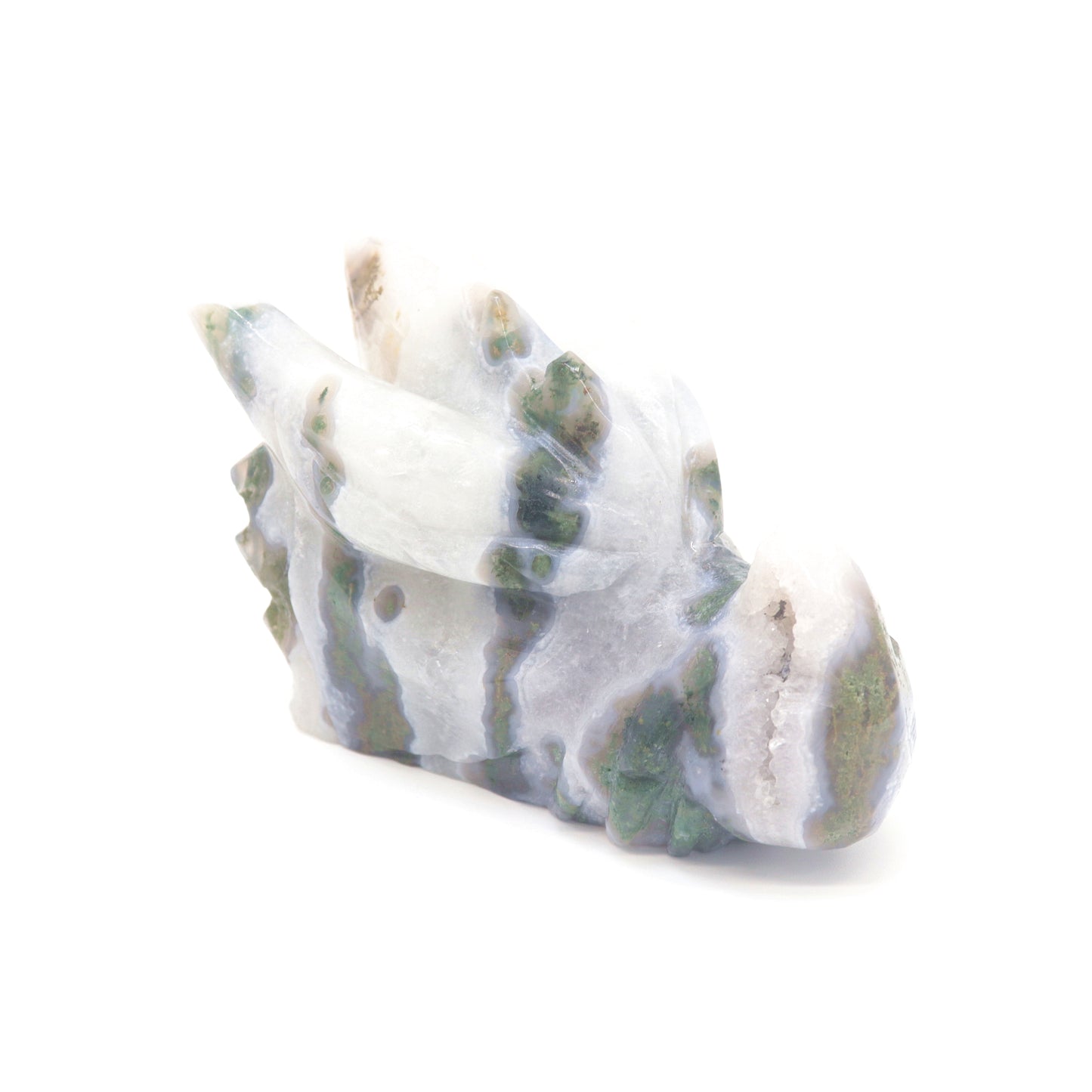 5.5" Natural Moss Agate Dragon Head Figurine Crystal Healing Reiki