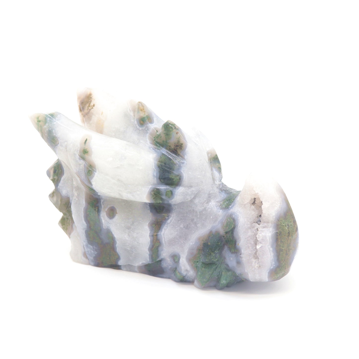 5.5" Natural Moss Agate Dragon Head Figurine Crystal Healing Reiki