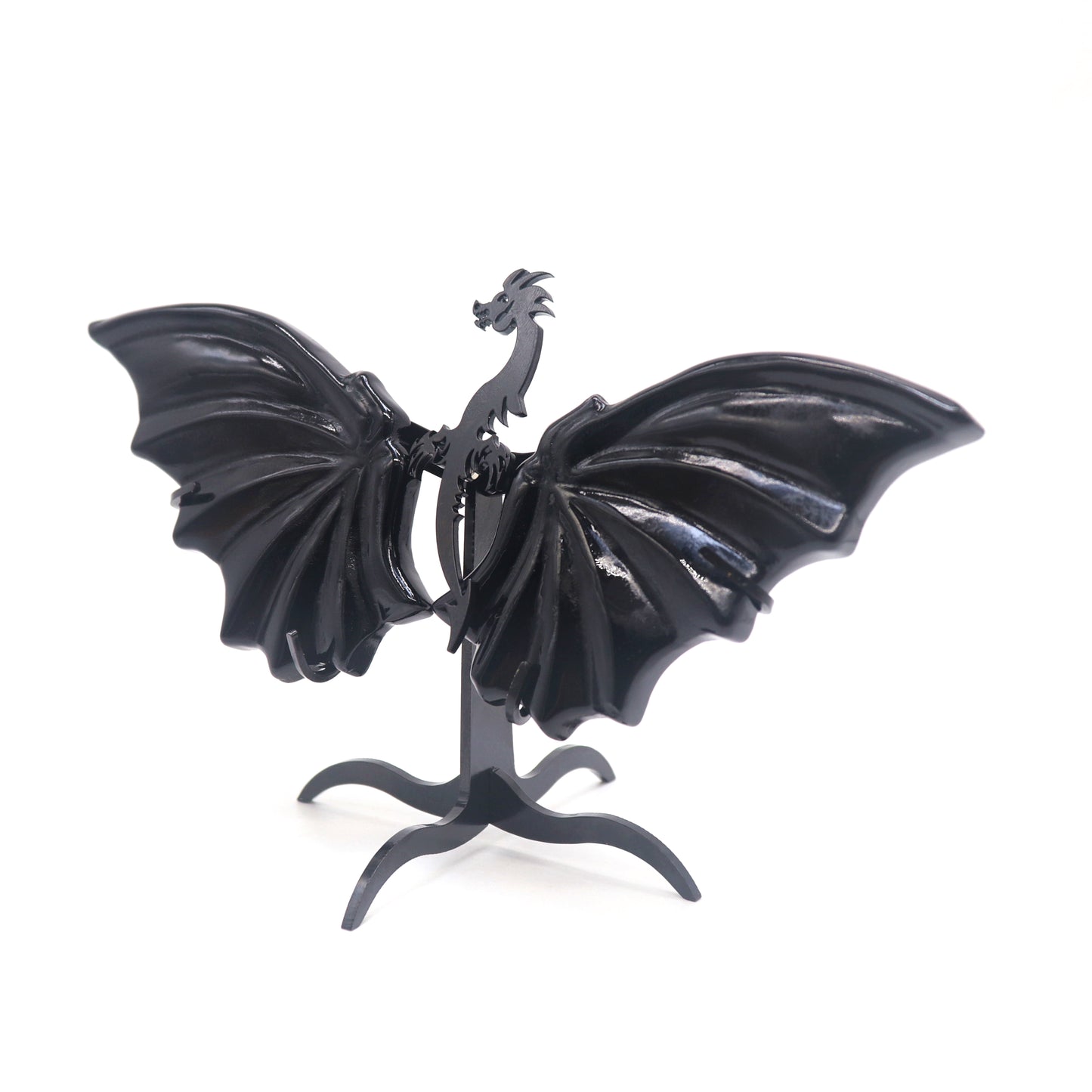 Natural Black Obsidian Dragon wings Crystal Healing + stand 1pc