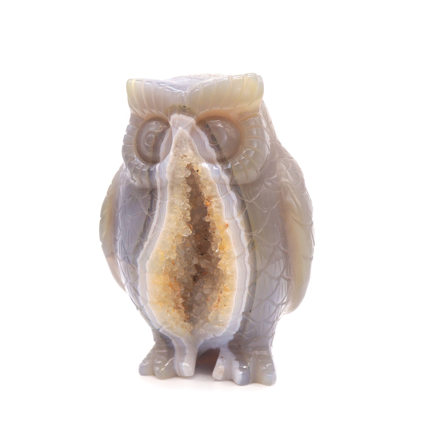 4" HandCarved Druzy agate Owl Crystal Healing Quartz Reiki