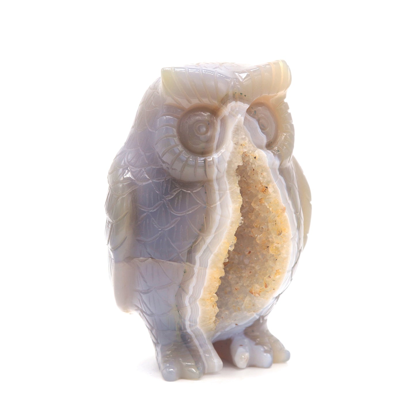4" HandCarved Druzy agate Owl Crystal Healing Quartz Reiki