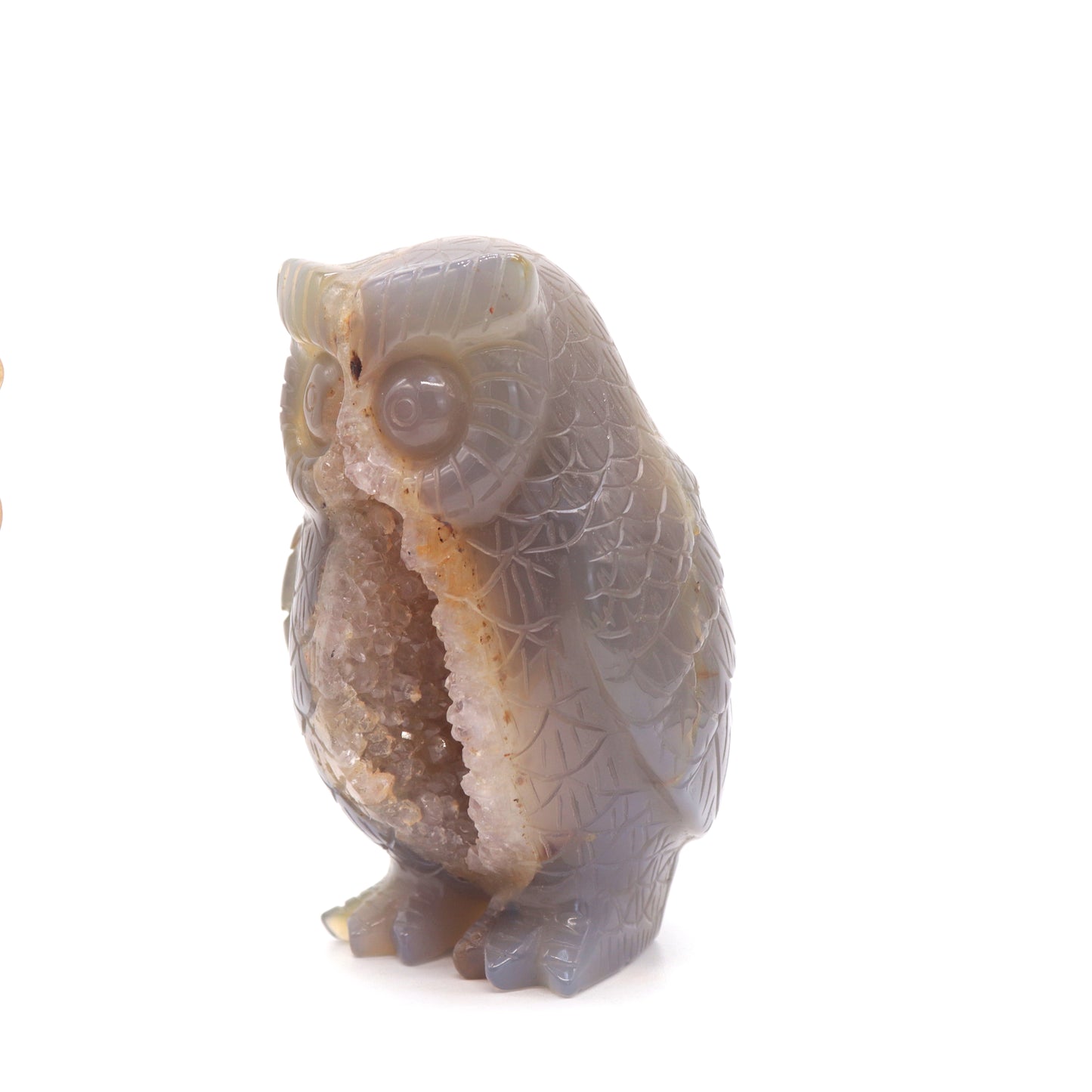 4.2" HandCarved Druzy agate Owl Crystal Healing Quartz Reiki Decorate Gift