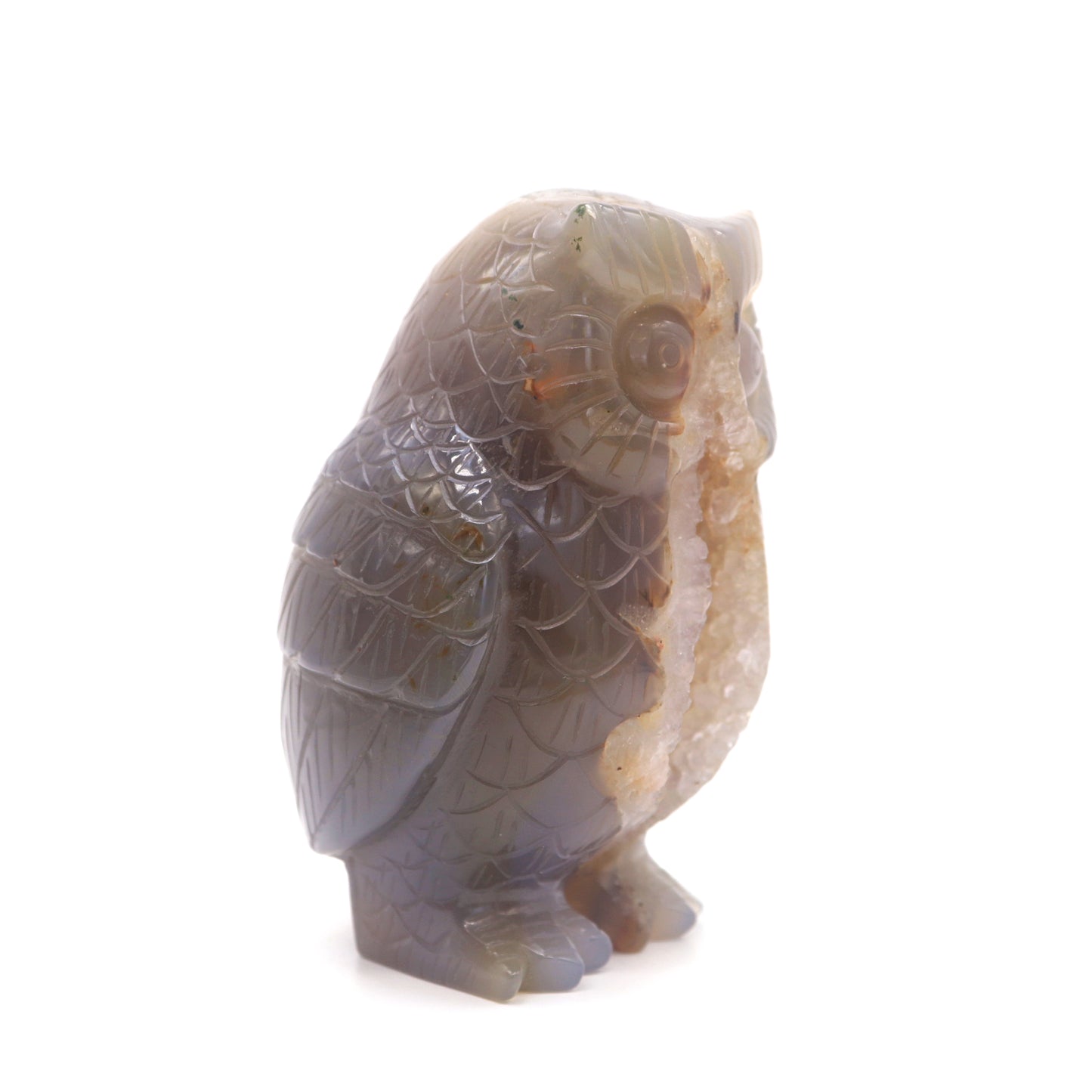 4.2" HandCarved Druzy agate Owl Crystal Healing Quartz Reiki Decorate Gift