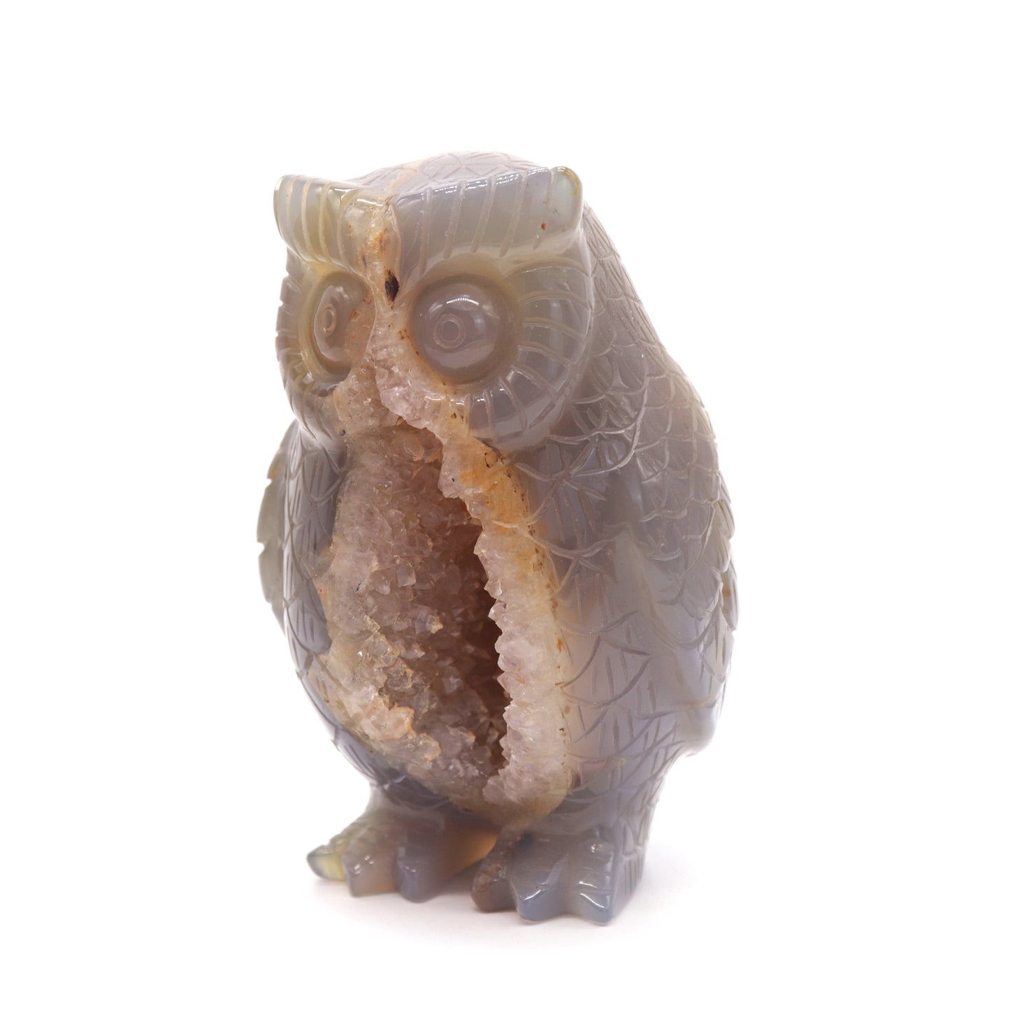 4.2" HandCarved Druzy agate Owl Crystal Healing Quartz Reiki Decorate Gift
