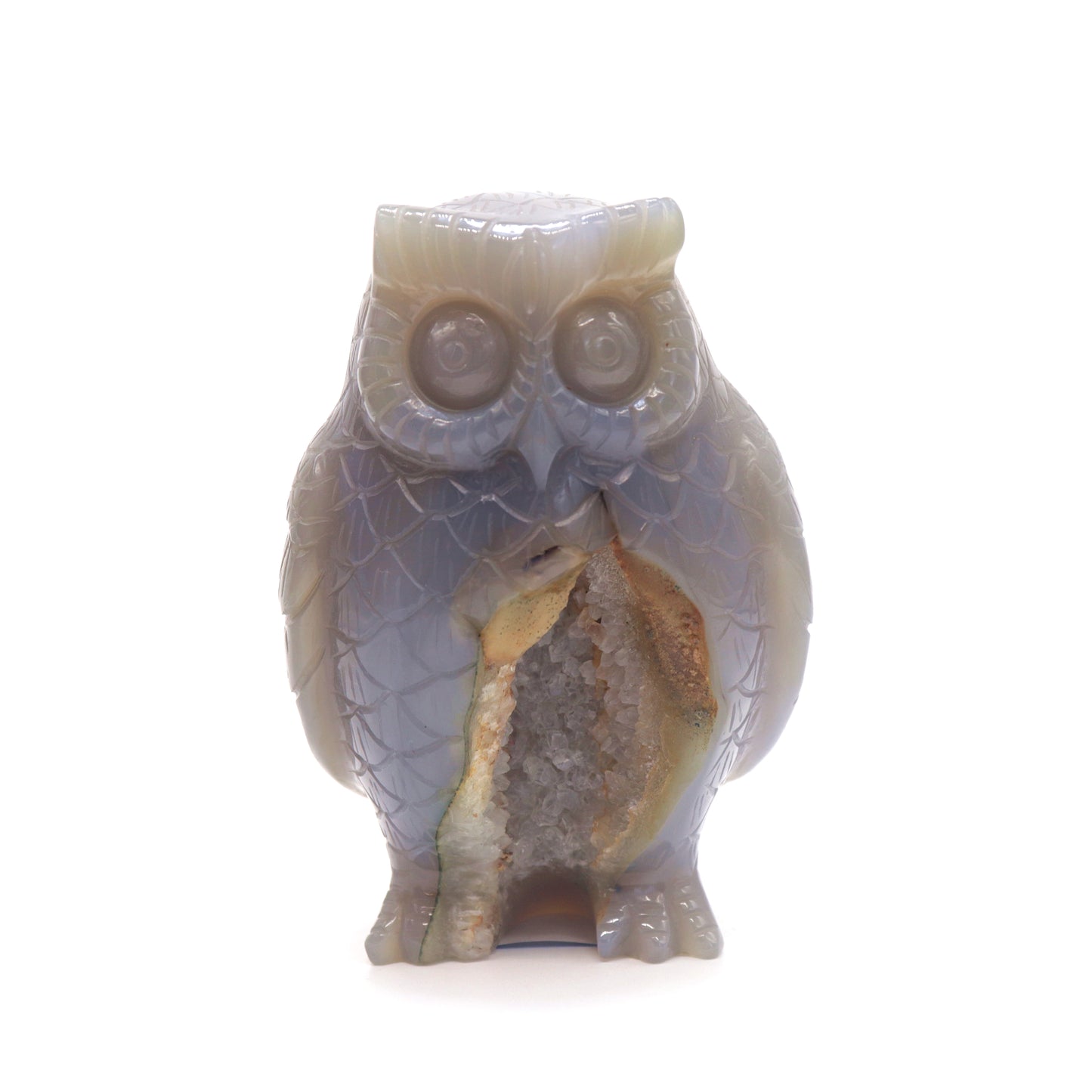 4.2" HandCarved Druzy agate Owl Crystal Healing Quartz Reiki Decorate Gift
