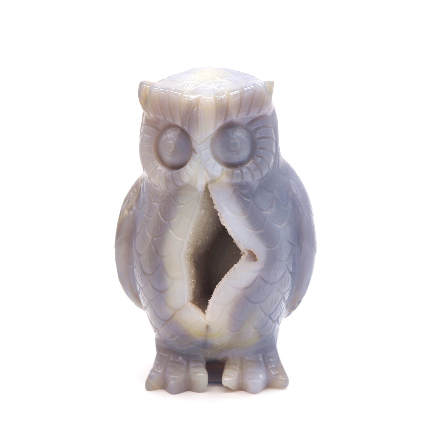 4.2" HandCarved Druzy agate Crystal Owl Quartz Reiki Decorate Gift