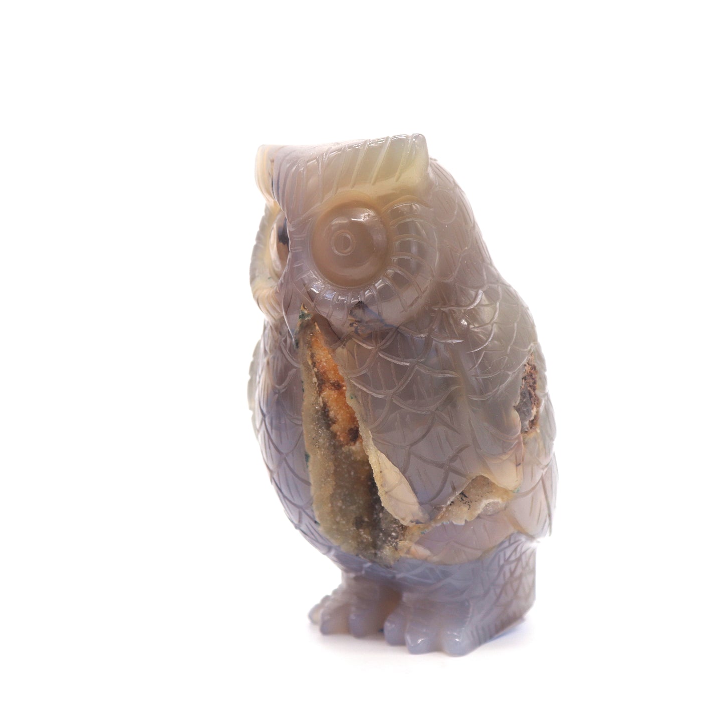 4" HandCarved Druzy agate Owl Crystal Healing Quartz Reiki Decorate Gift