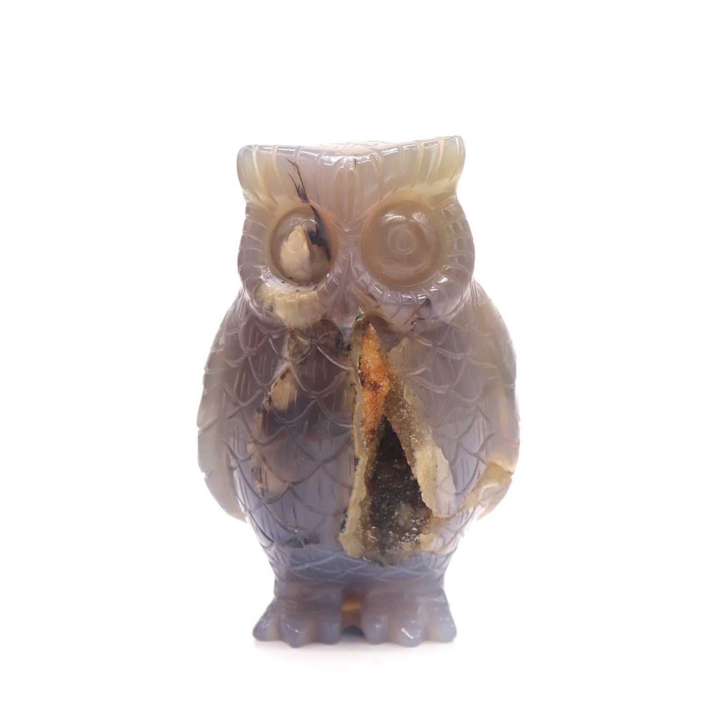4" HandCarved Druzy agate Owl Crystal Healing Quartz Reiki Decorate Gift