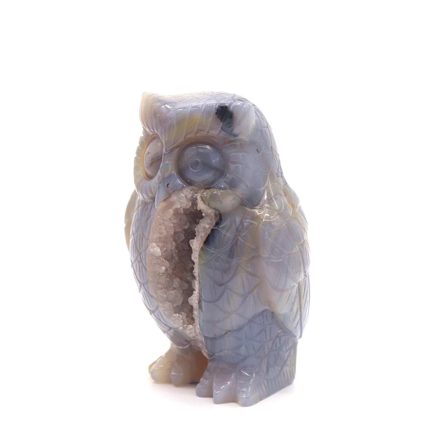 4" HandCarved Druzy agate Owl Crystal Healing Quartz Reiki Decorate Gift
