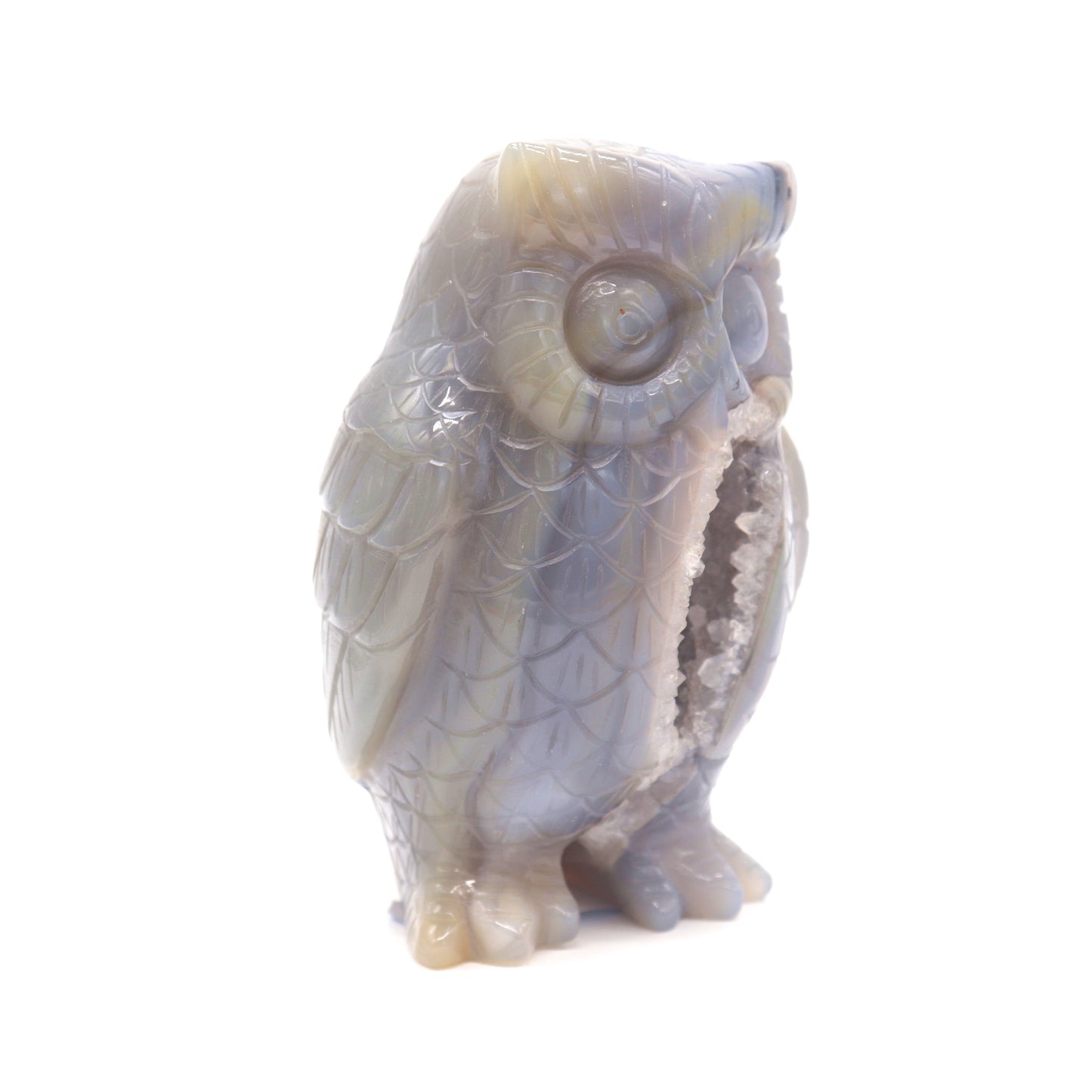 4" HandCarved Druzy agate Owl Crystal Healing Quartz Reiki Decorate Gift