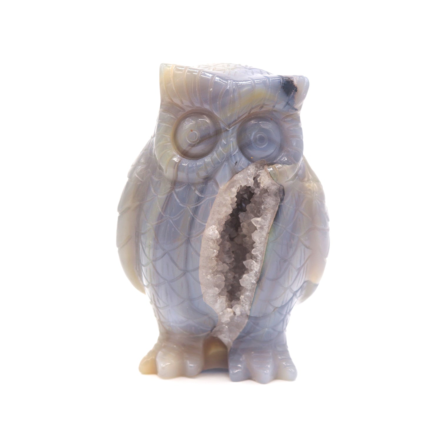 4" HandCarved Druzy agate Owl Crystal Healing Quartz Reiki Decorate Gift