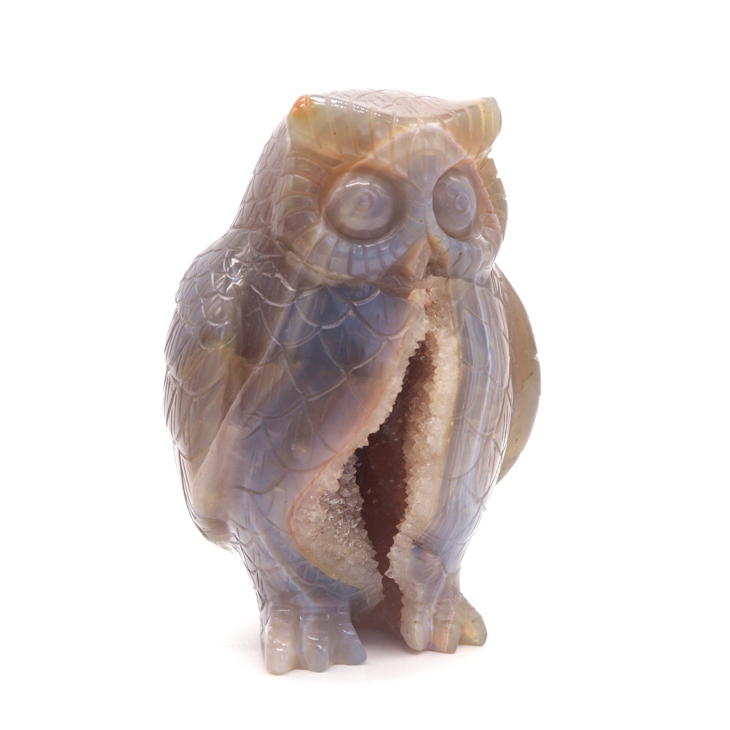 4.8" HandCarved Druzy agate Owl Crystal Healing Quartz Reiki Decorate Gift