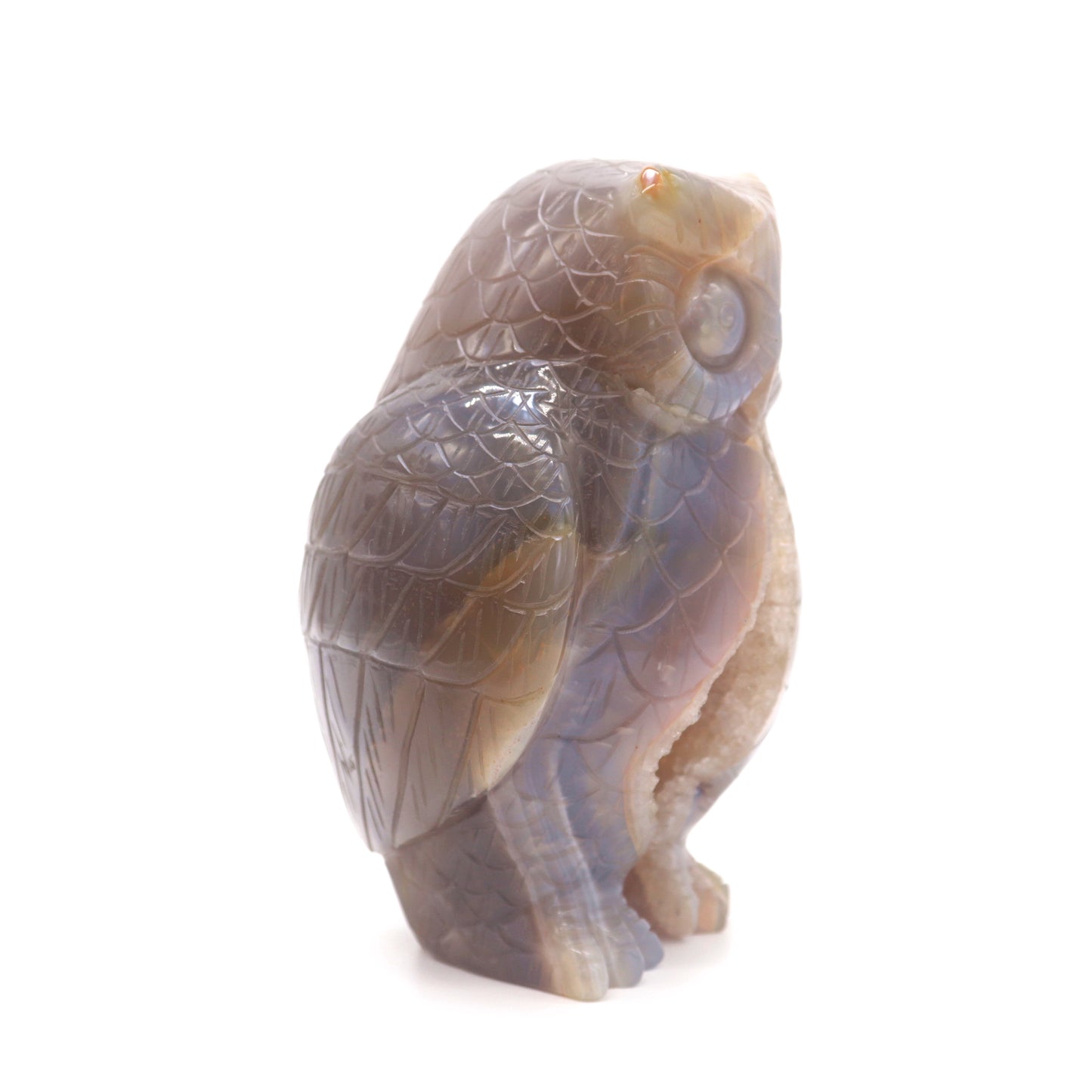 4.8" HandCarved Druzy agate Owl Crystal Healing Quartz Reiki Decorate Gift