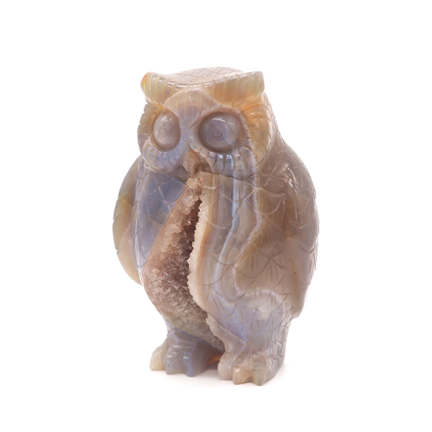 4.8" HandCarved Druzy agate Owl Crystal Healing Quartz Reiki Decorate Gift