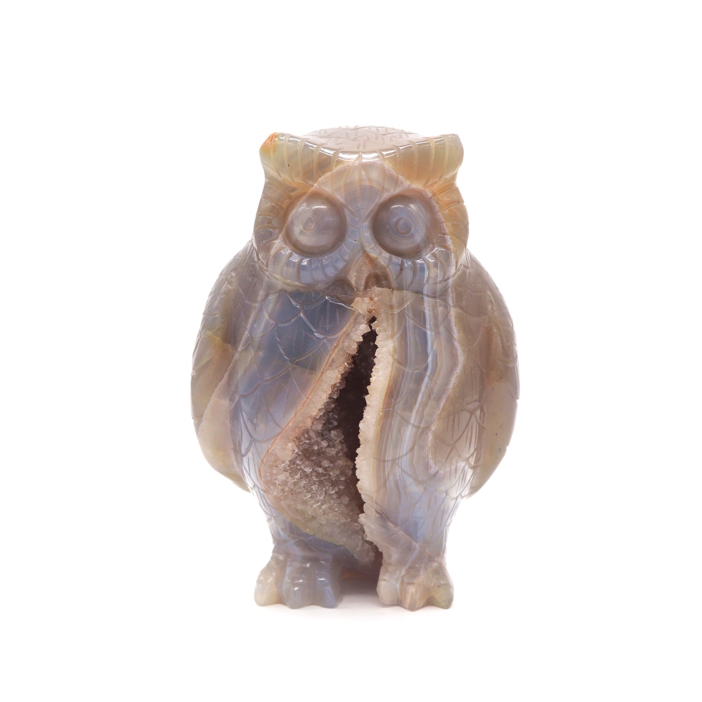 4.8" HandCarved Druzy agate Owl Crystal Healing Quartz Reiki Decorate Gift